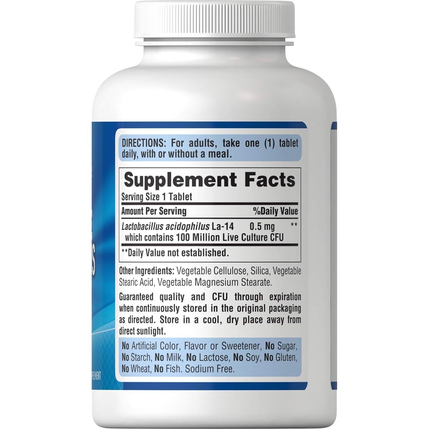 Suplemento Probiotico Acidophilus Puritan's Pride 250 Tabletas