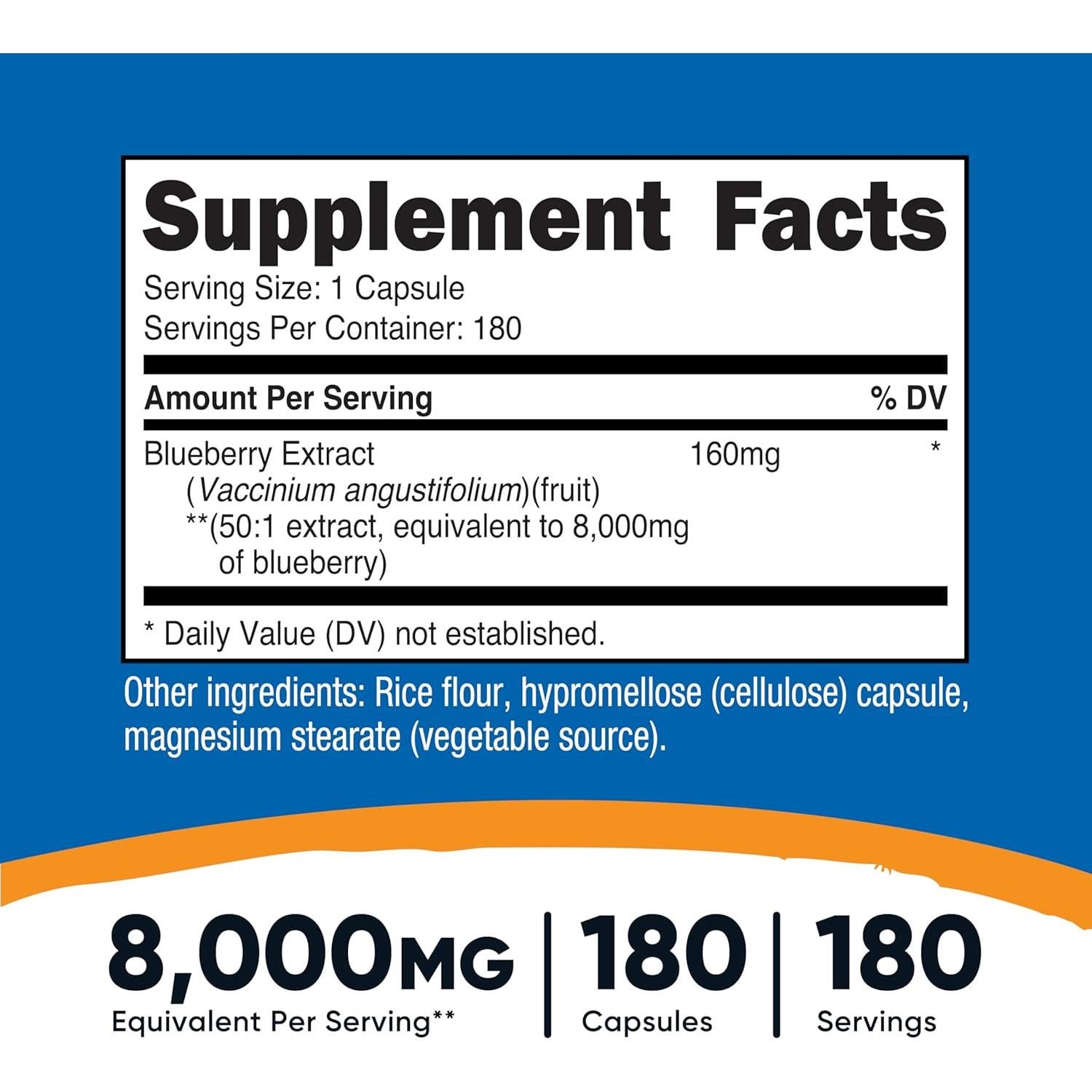 Extracto de Arándano Nutricost 8000mg 180 Cápsulas Vegetarianas