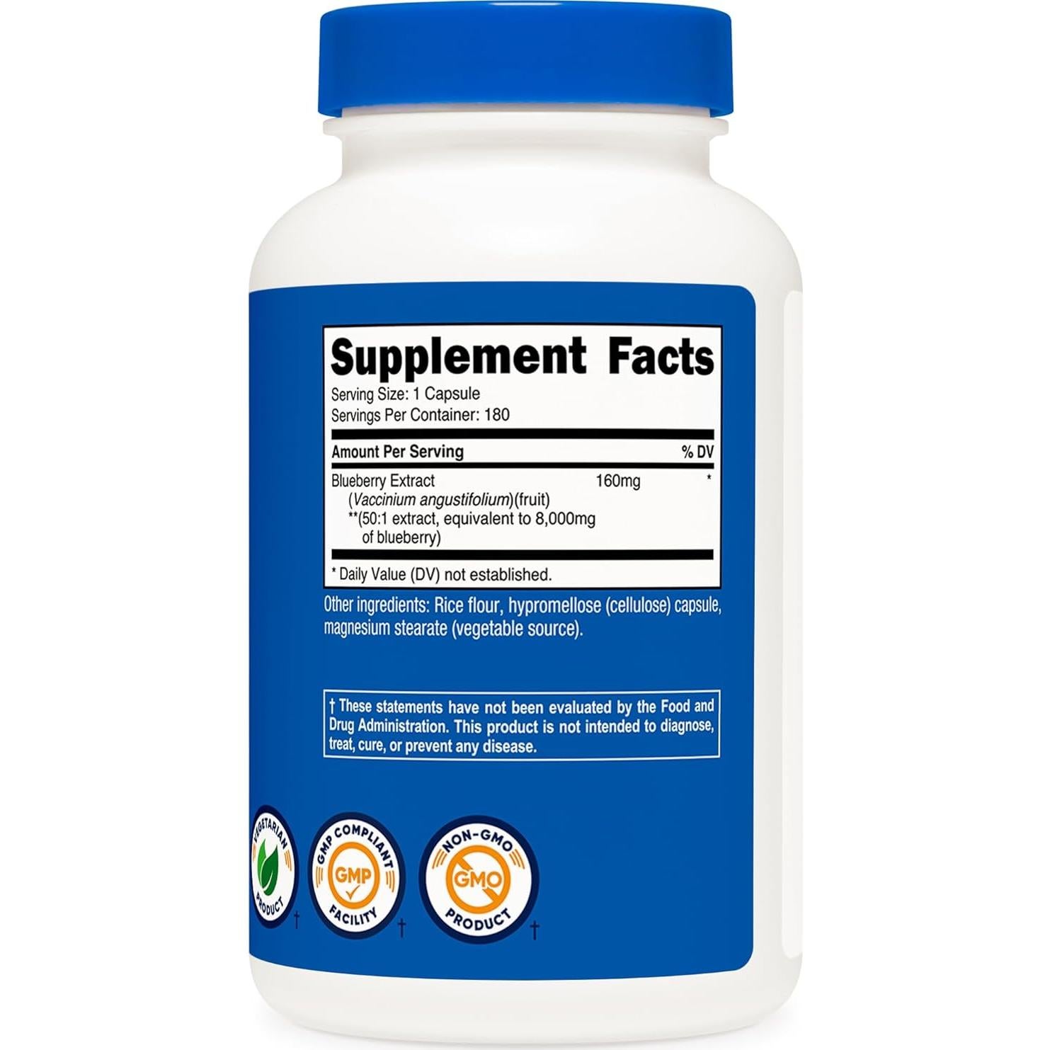 Extracto de Arándano Nutricost 8000mg 180 Cápsulas Vegetarianas