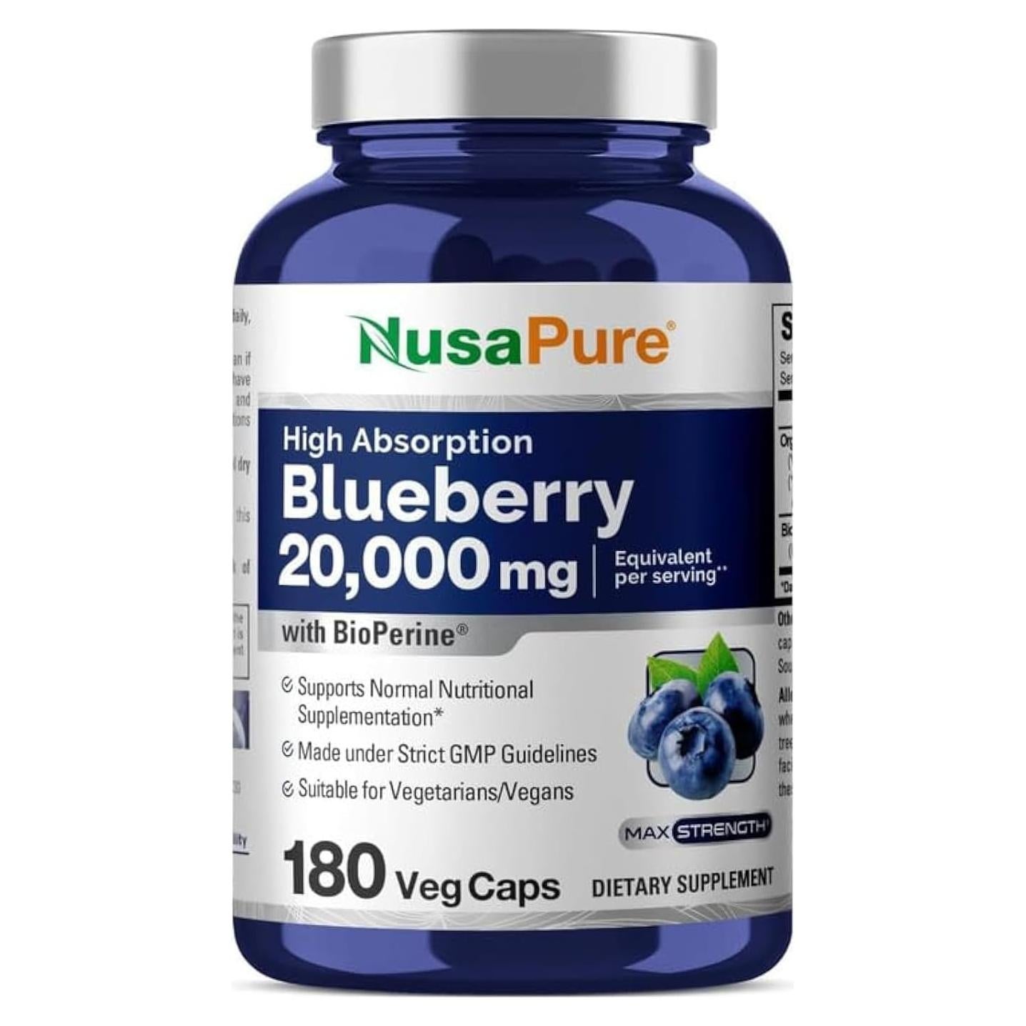 Concentrado de Arándano NusaPure 20,000mg - 180 Cápsulas Veganas