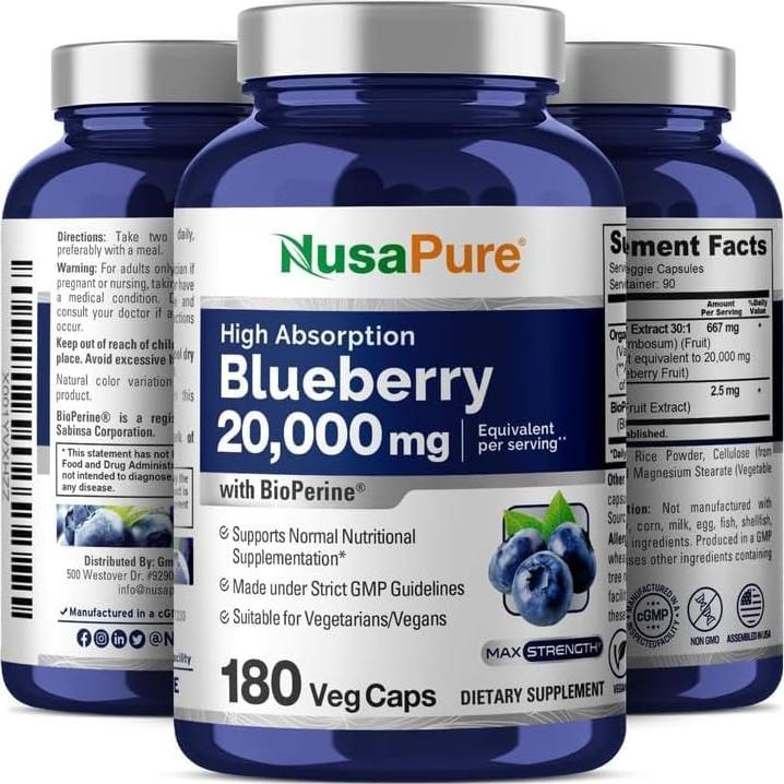 Concentrado de Arándano NusaPure 20,000mg - 180 Cápsulas Veganas