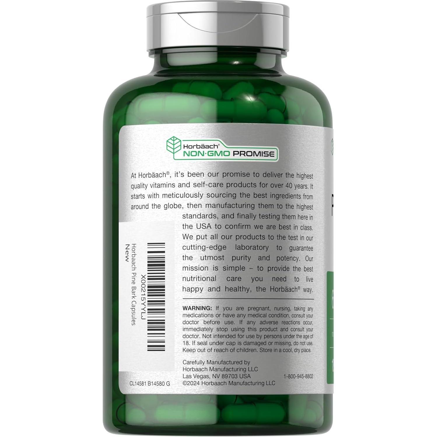 Extracto de Corteza de Pino Horbäach 6000 mg 180 Cápsulas Antioxidantes