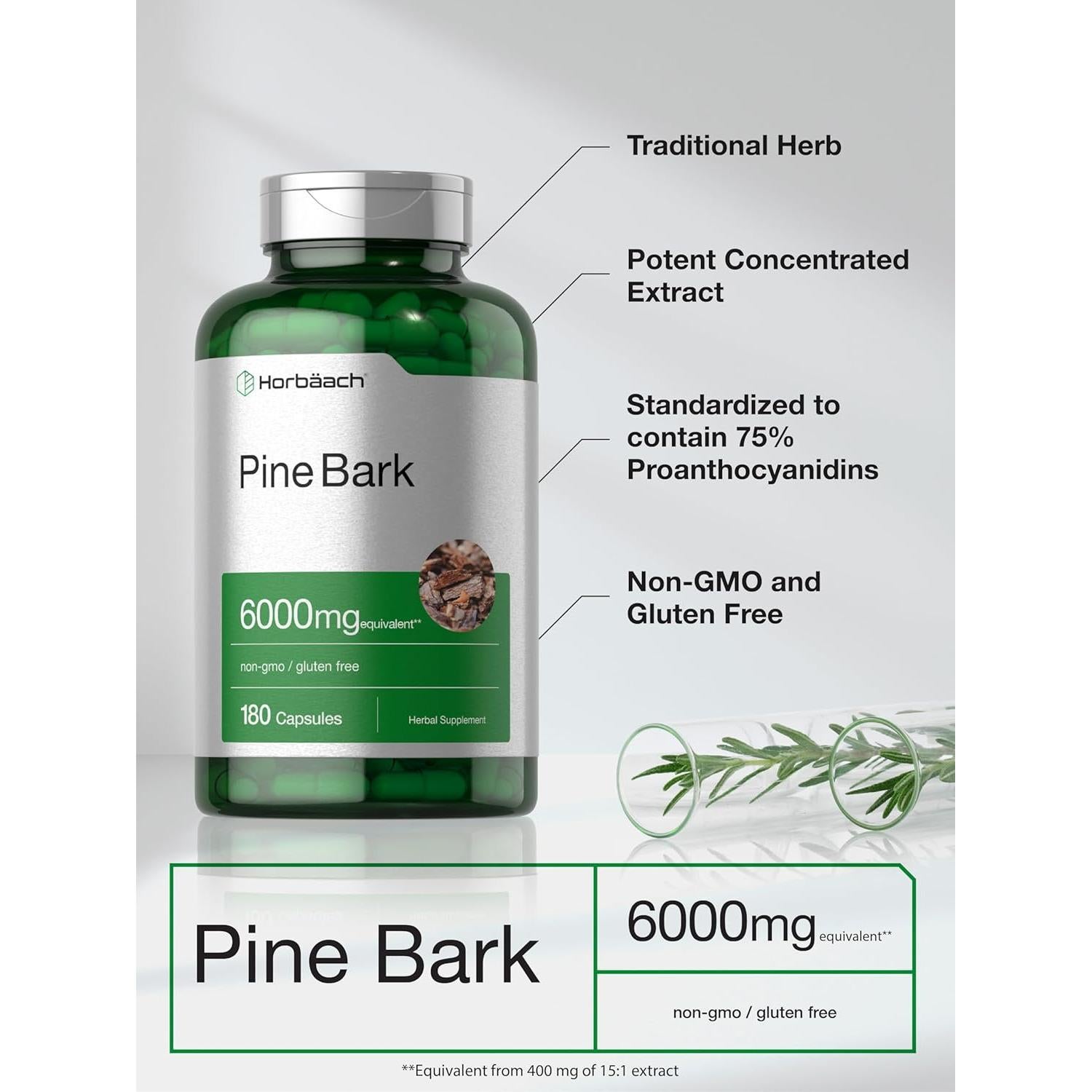 Extracto de Corteza de Pino Horbäach 6000 mg 180 Cápsulas Antioxidantes