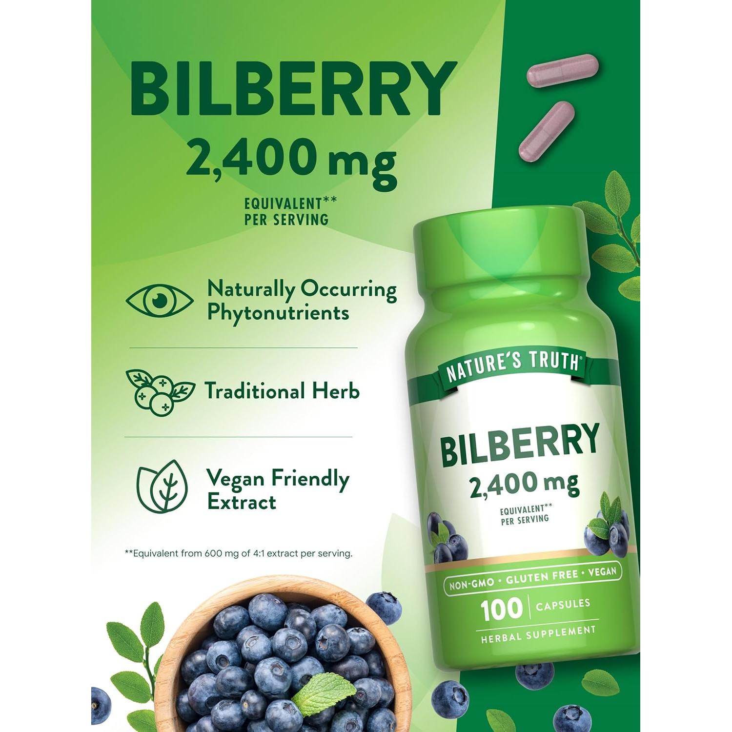 Extracto de Arándano Bilberry Nature's Truth 2400mg 100 Cápsulas