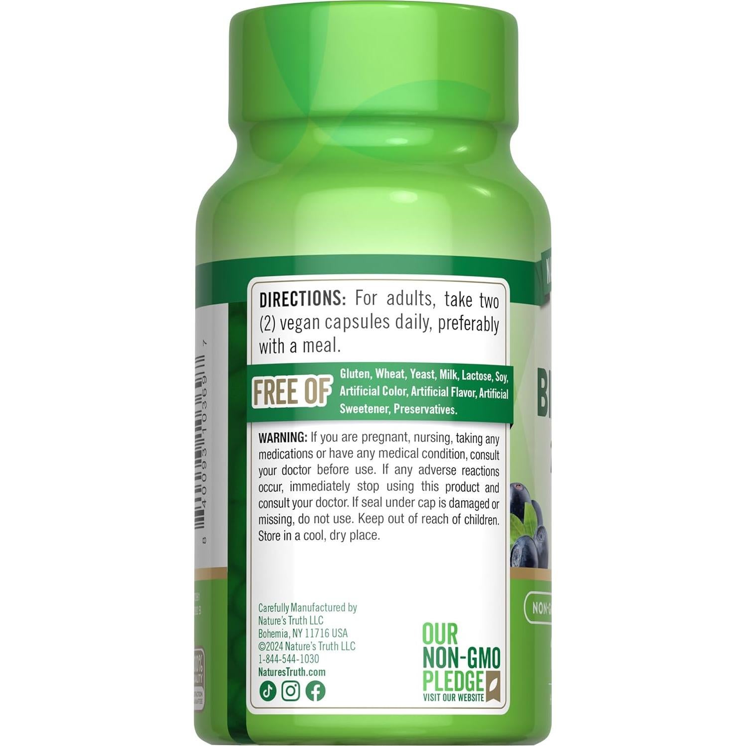 Extracto de Arándano Bilberry Nature's Truth 2400mg 100 Cápsulas
