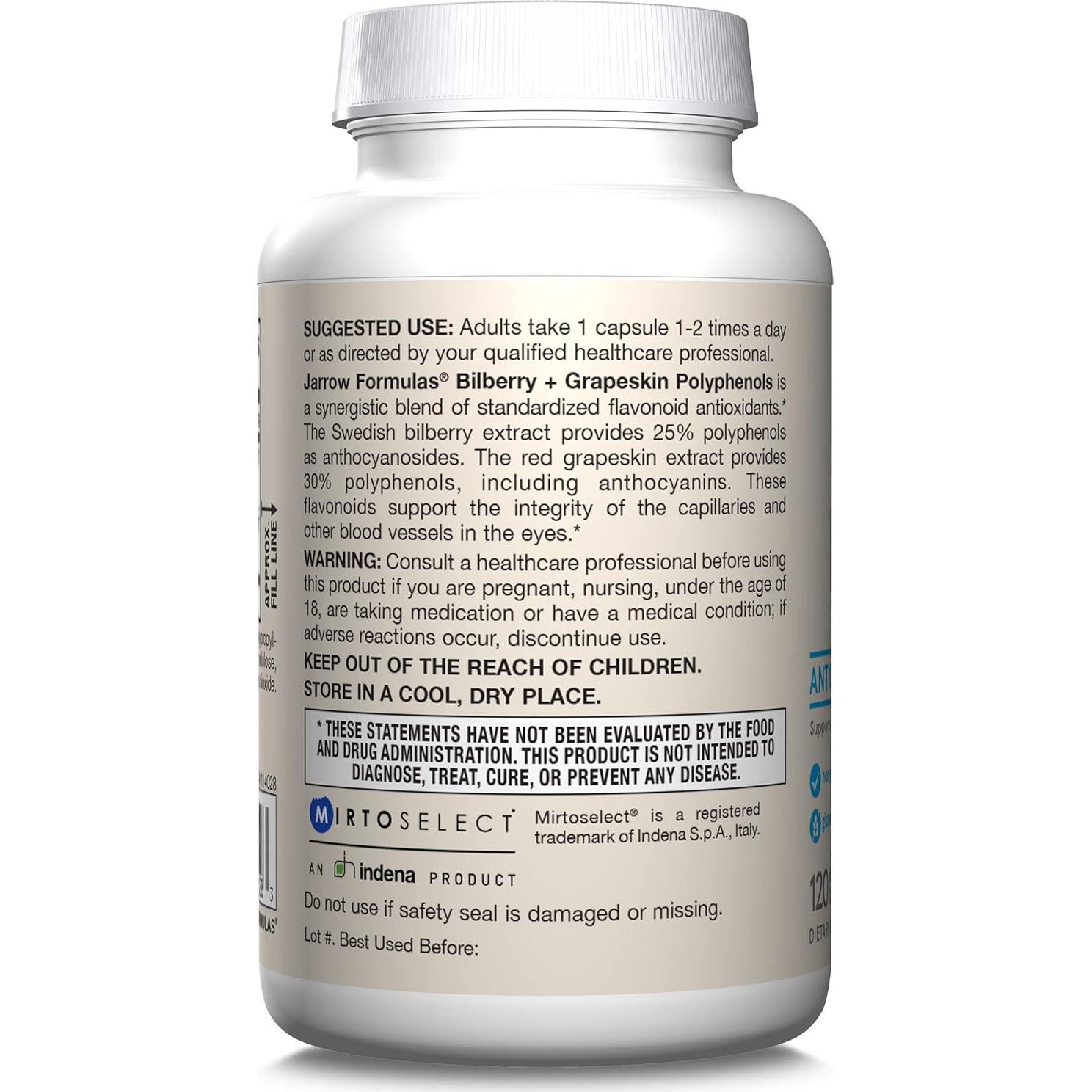 Jarrow Formulas Bilberry y Piel de Uva 60 Cápsulas Veganas