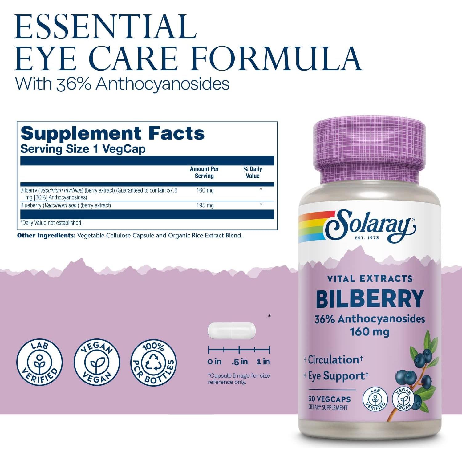 SOLARAY Extracto de Arándano 160 mg - Salud Ocular y Circulación