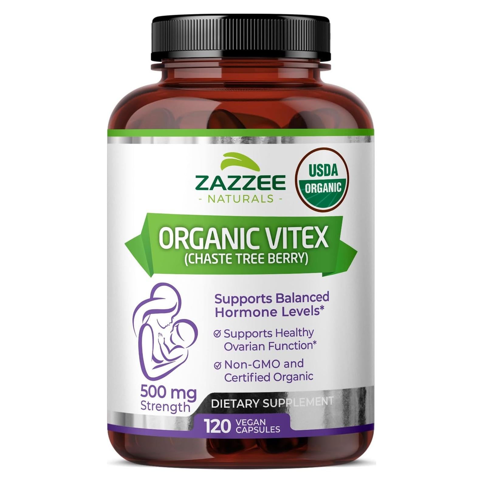 Vitex Orgánico Zazzee 500 mg - 120 Cápsulas Veganas
