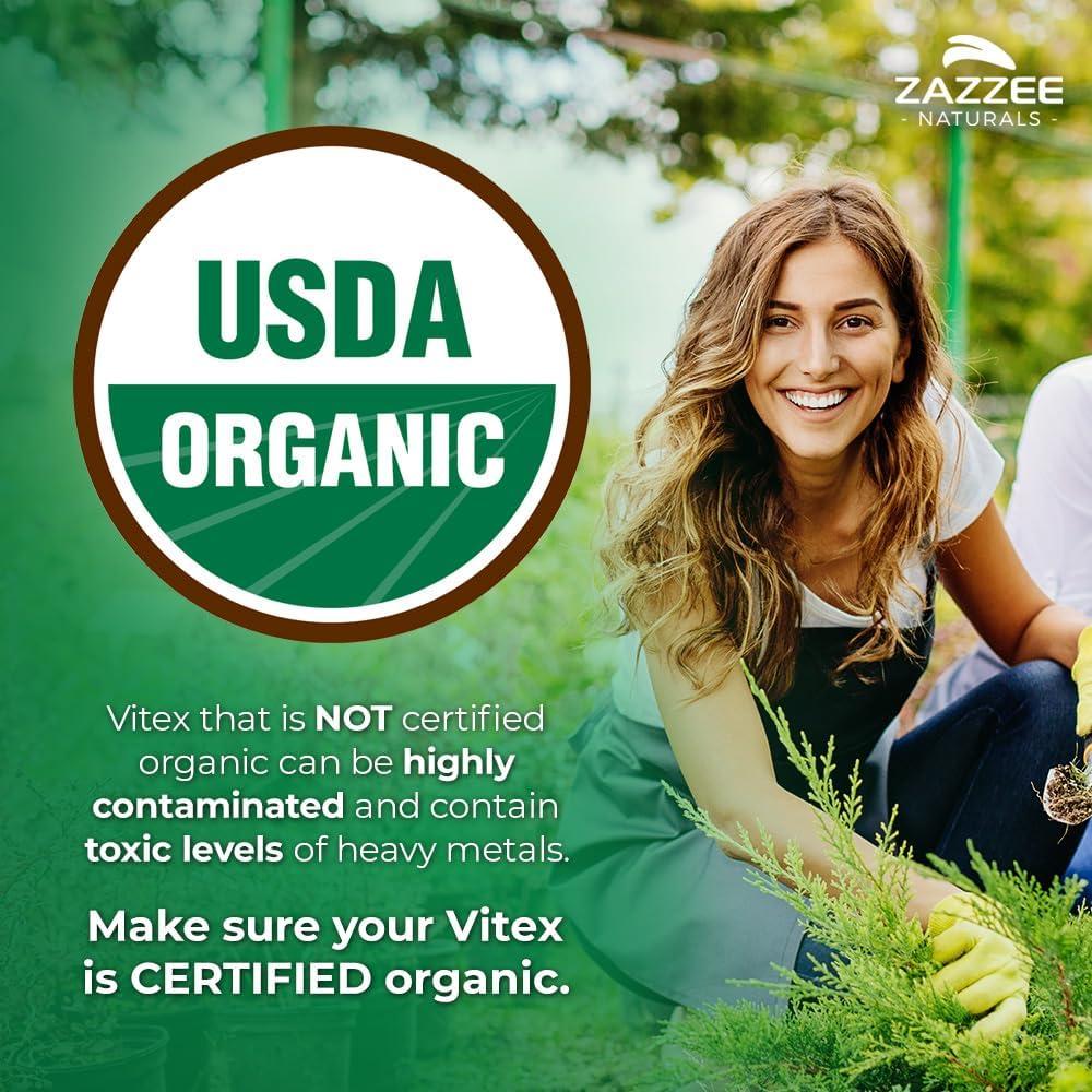 Vitex Orgánico Zazzee 500 mg - 120 Cápsulas Veganas