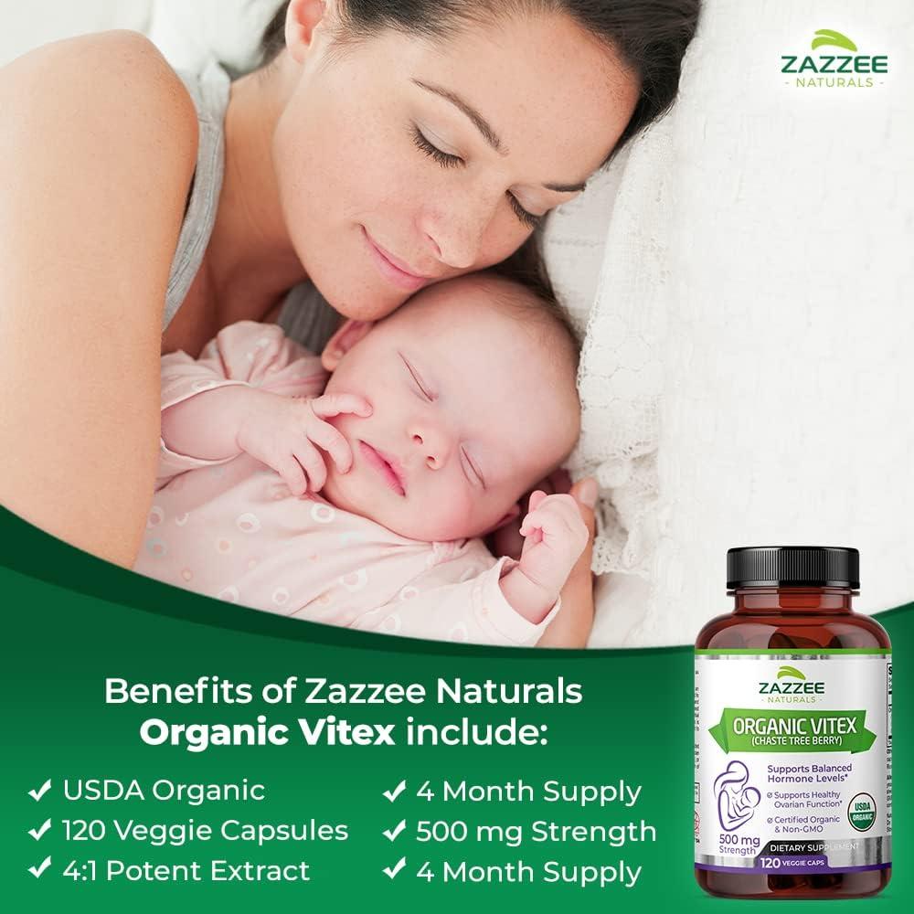 Vitex Orgánico Zazzee 500 mg - 120 Cápsulas Veganas
