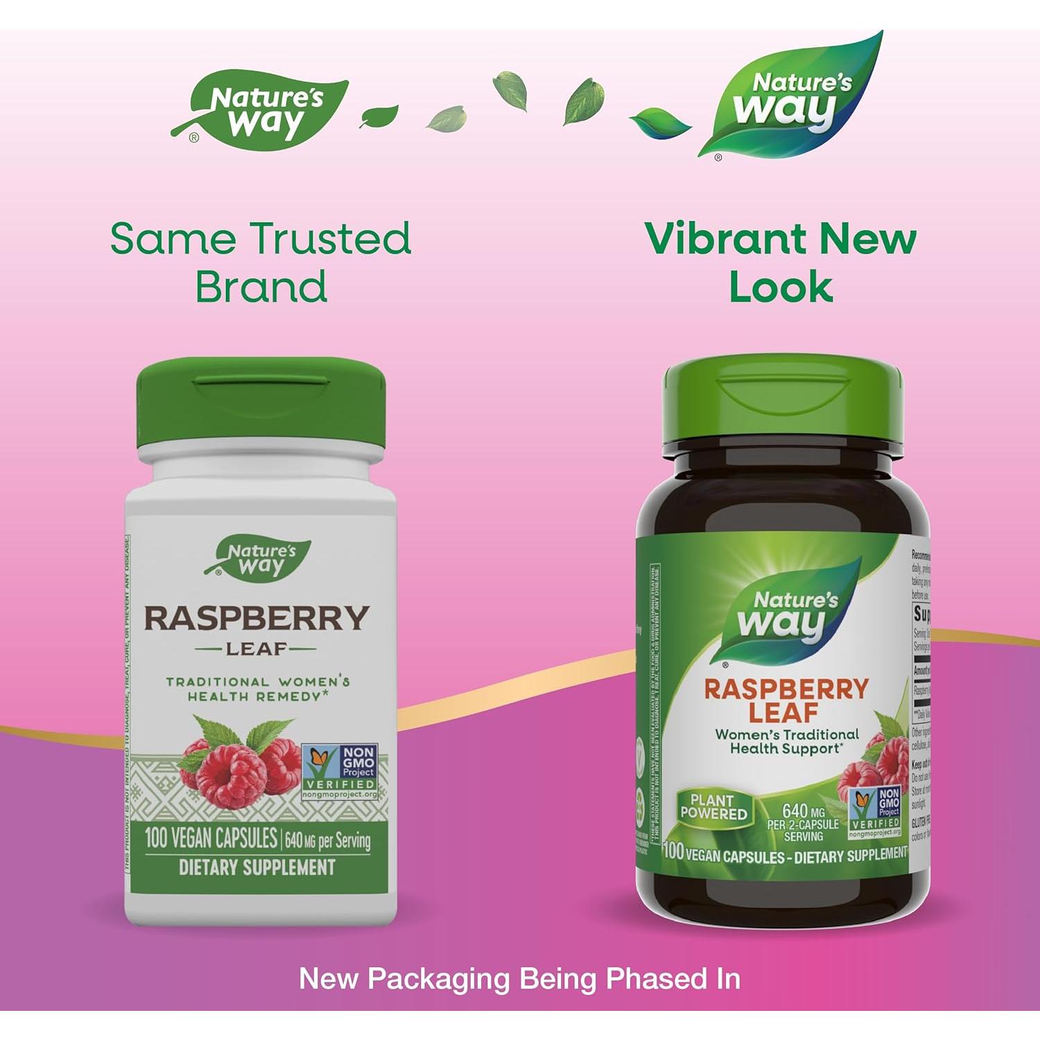 Suplemento de Hoja de Frambuesa Nature's Way 100 Cápsulas Vegano