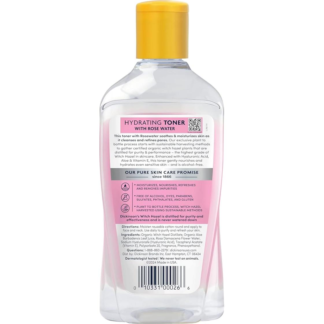 Tónico Hidratante Dickinson 473 ml Sin Alcohol con Agua de Rosa