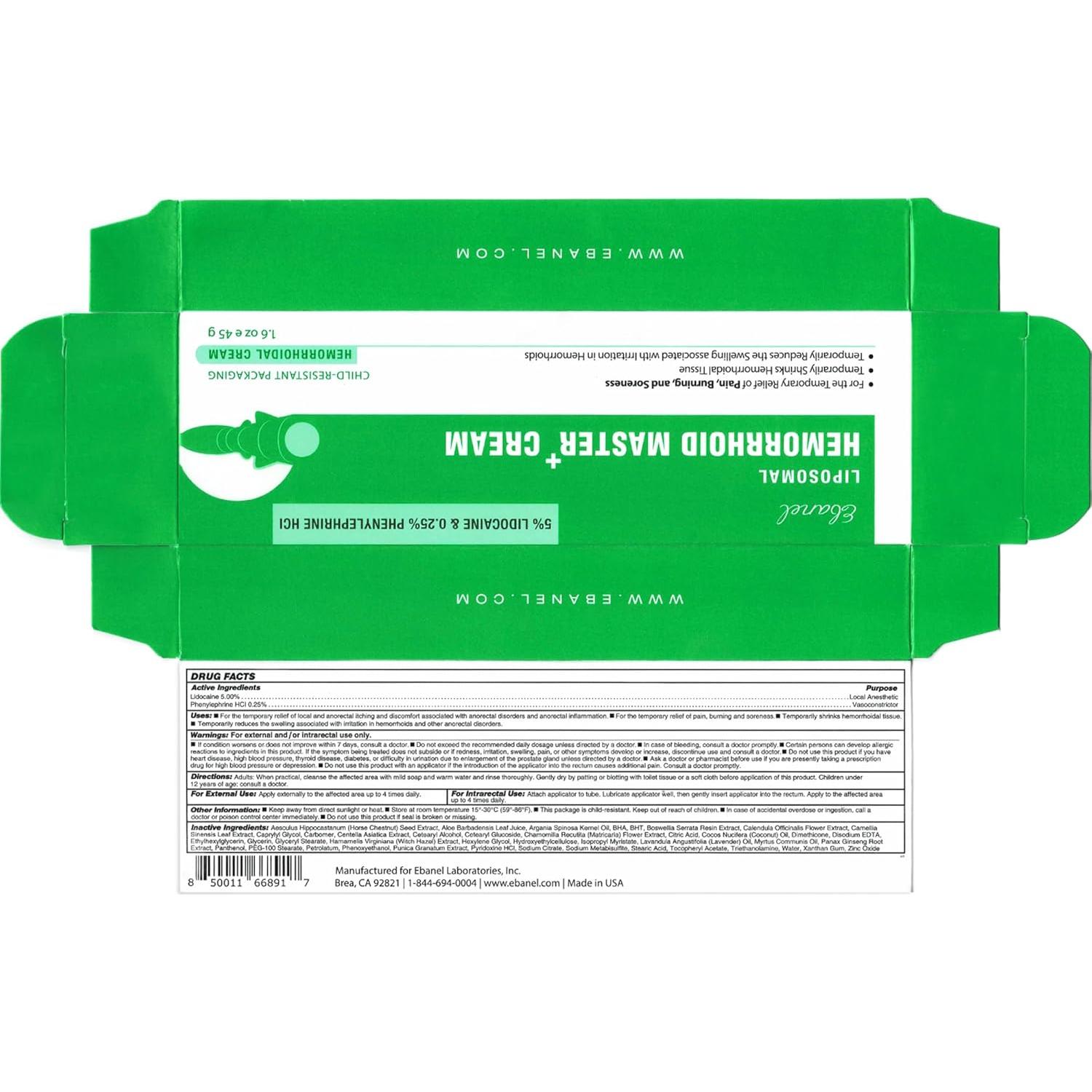 Crema para Hemorroides Ebanel 5% Lidocaína 30g Alivio Rápido
