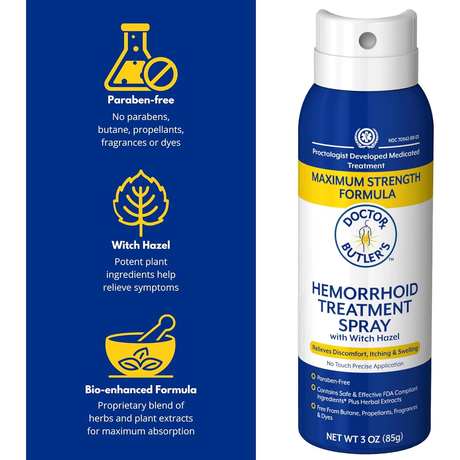 Spray para Hemorroides Doctor Butler - Alivio con Hamamelis y Aloe Vera 85g