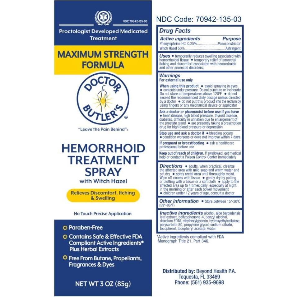 Spray para Hemorroides Doctor Butler - Alivio con Hamamelis y Aloe Vera 85g