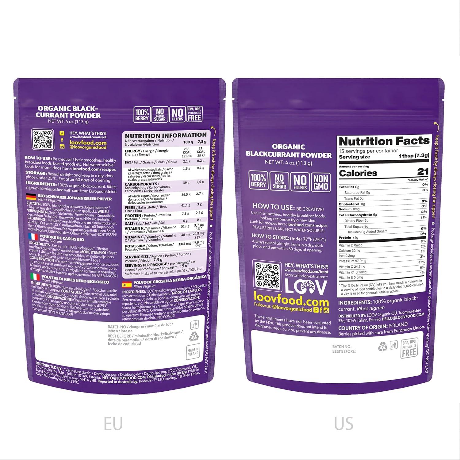 Polvo de Grosella Negra Orgánica LOOV 113 g Liofilizado