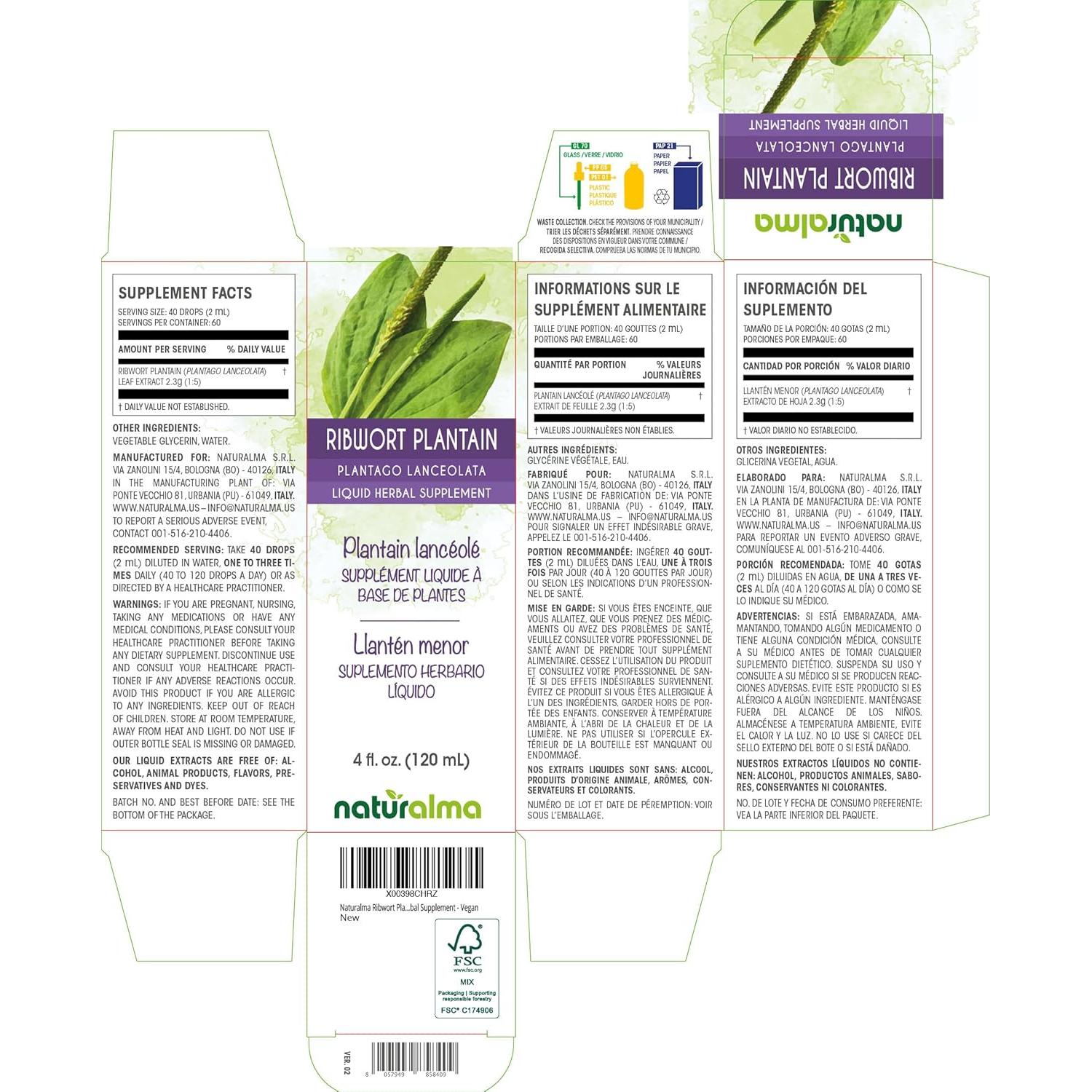 Tinte de Plantago lanceolata Naturalma 118 ml - Suplemento herbal