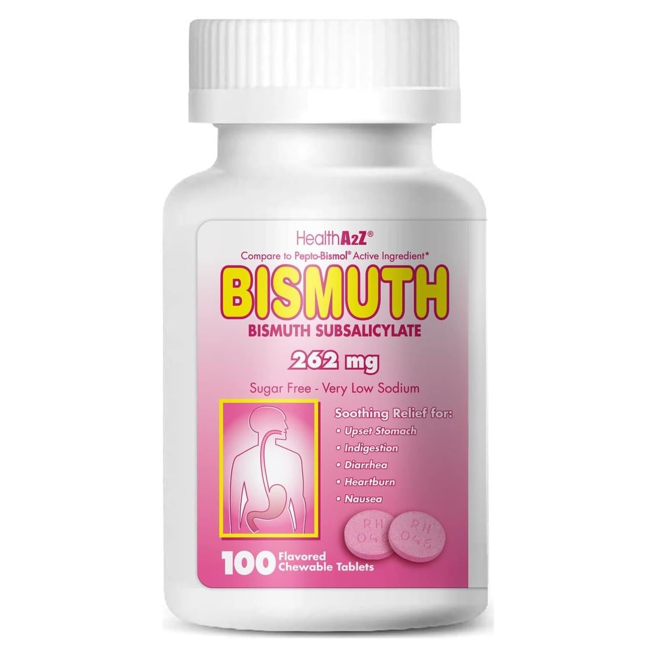 HealthA2Z Bismuto 262mg | Alivio Digestivo 100 Tabletas