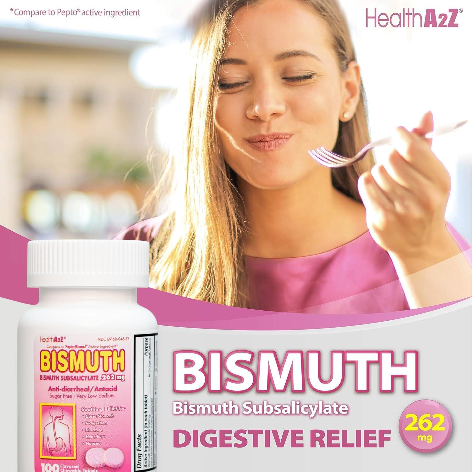 HealthA2Z Bismuto 262mg | Alivio Digestivo 100 Tabletas