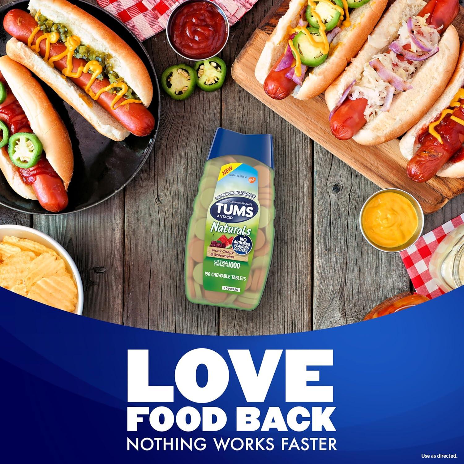 TUMS Naturals Antiacido Masticable Ultra Fuerte 190g Cereza y Sandía