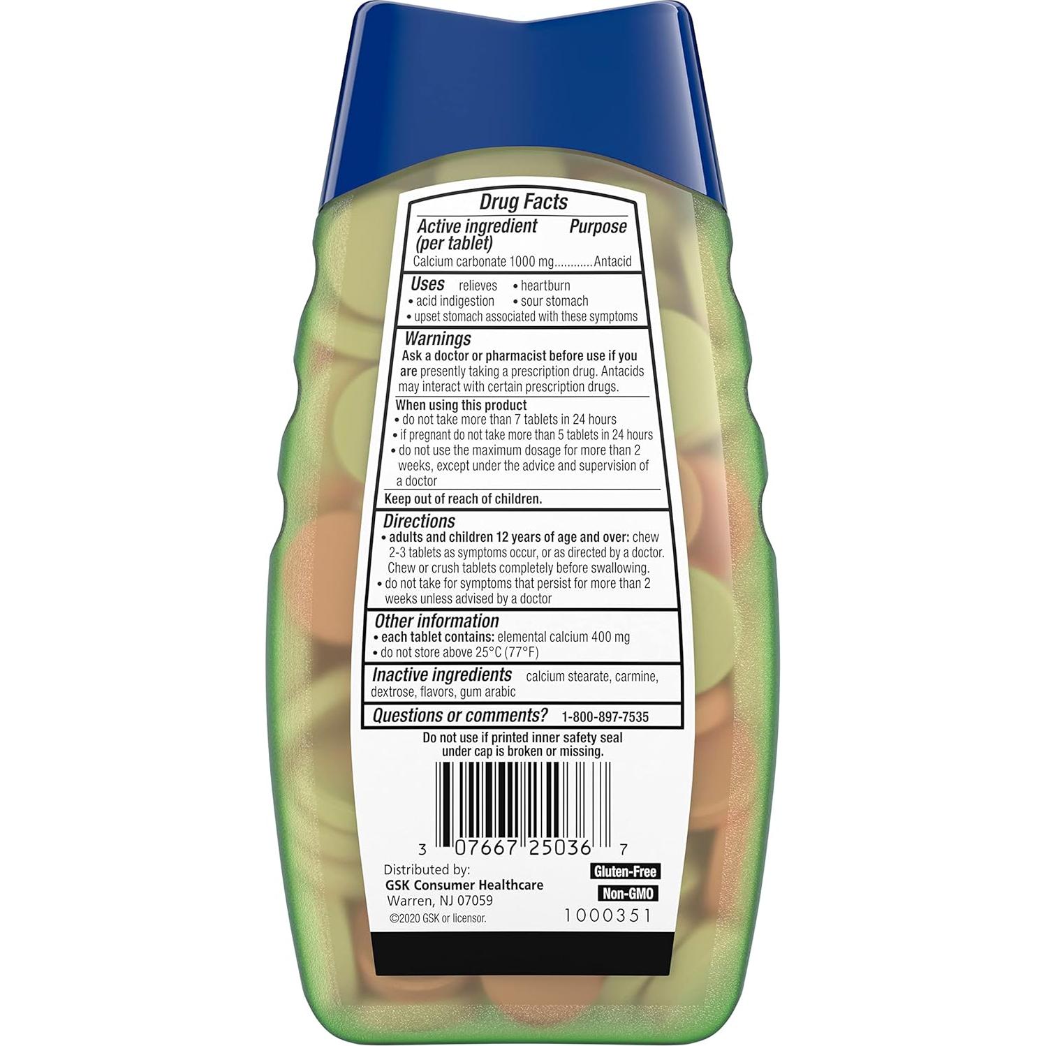 TUMS Naturals Antiacido Masticable Ultra Fuerte 190g Cereza y Sandía