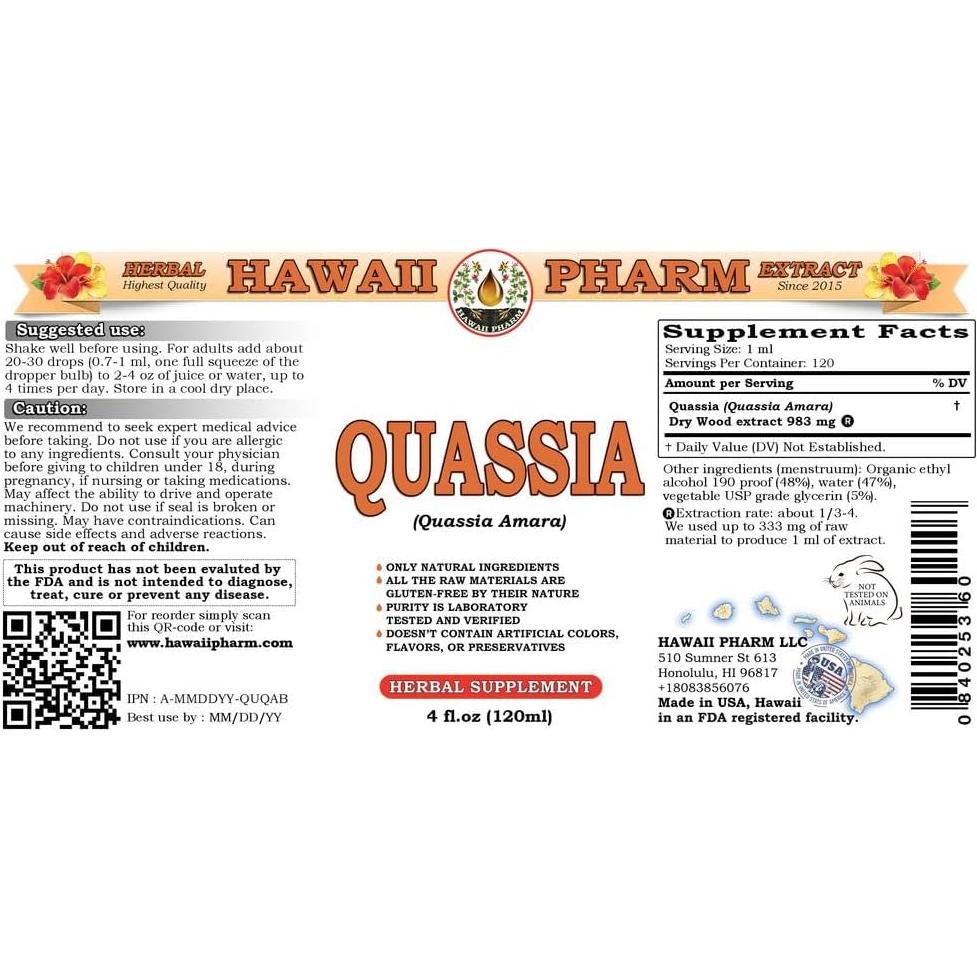 Extracto Líquido de Quassia Amara 118.3 ml Hawaii Pharm