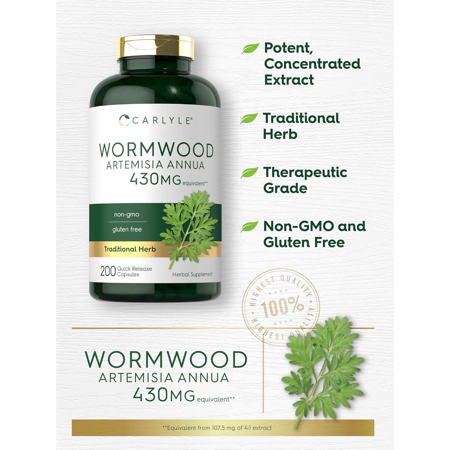 Cápsulas de Ajenjo Dulce Carlyle 430mg - Suplemento Herbal 200 Unidades