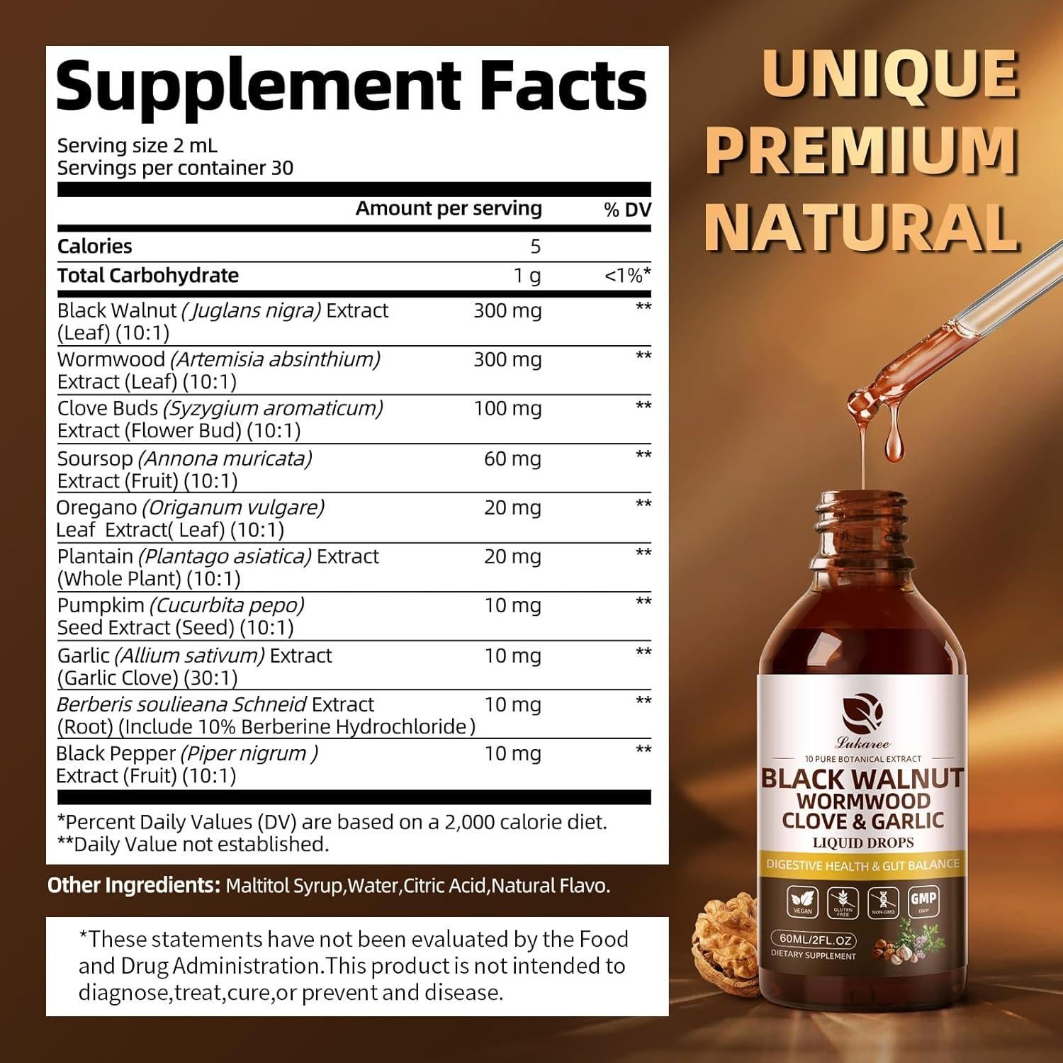 Tintura Digestiva Lukaree 60 mL - Ajenjo y Nuez Negra