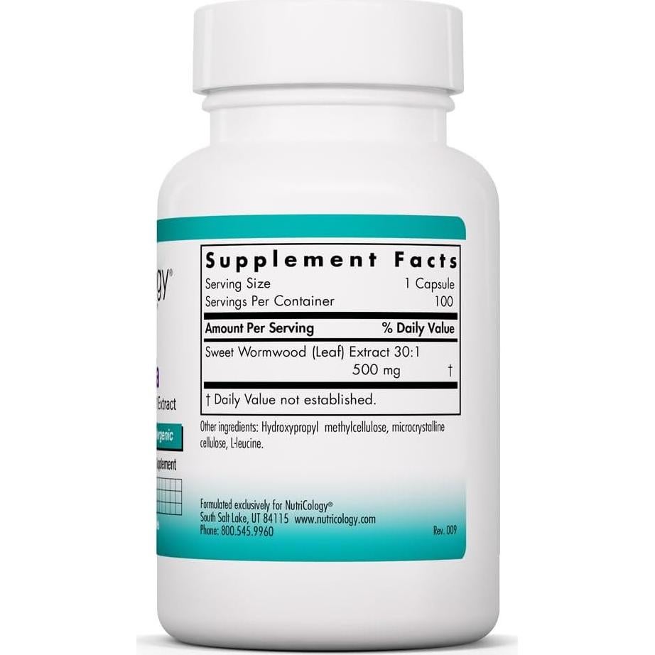 Suplemento de Ajenjo Dulce Orgánico Nutricology 500mg - 100 Cápsulas