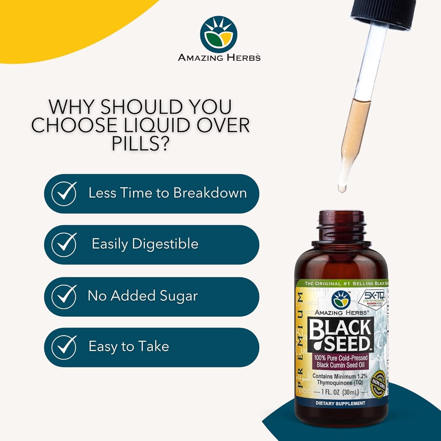 Aceite de Semilla Negra Amazing Herbs 29.57 ml - Prensado en Frío