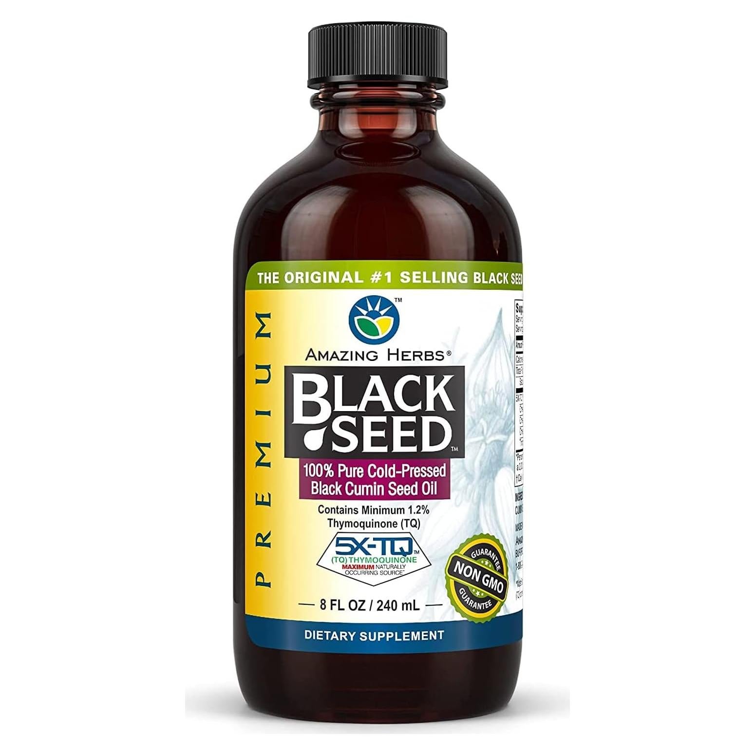 Aceite de Semilla Negra Amazing Herbs 236.6 ml - Salud Digestiva y Inmunológica