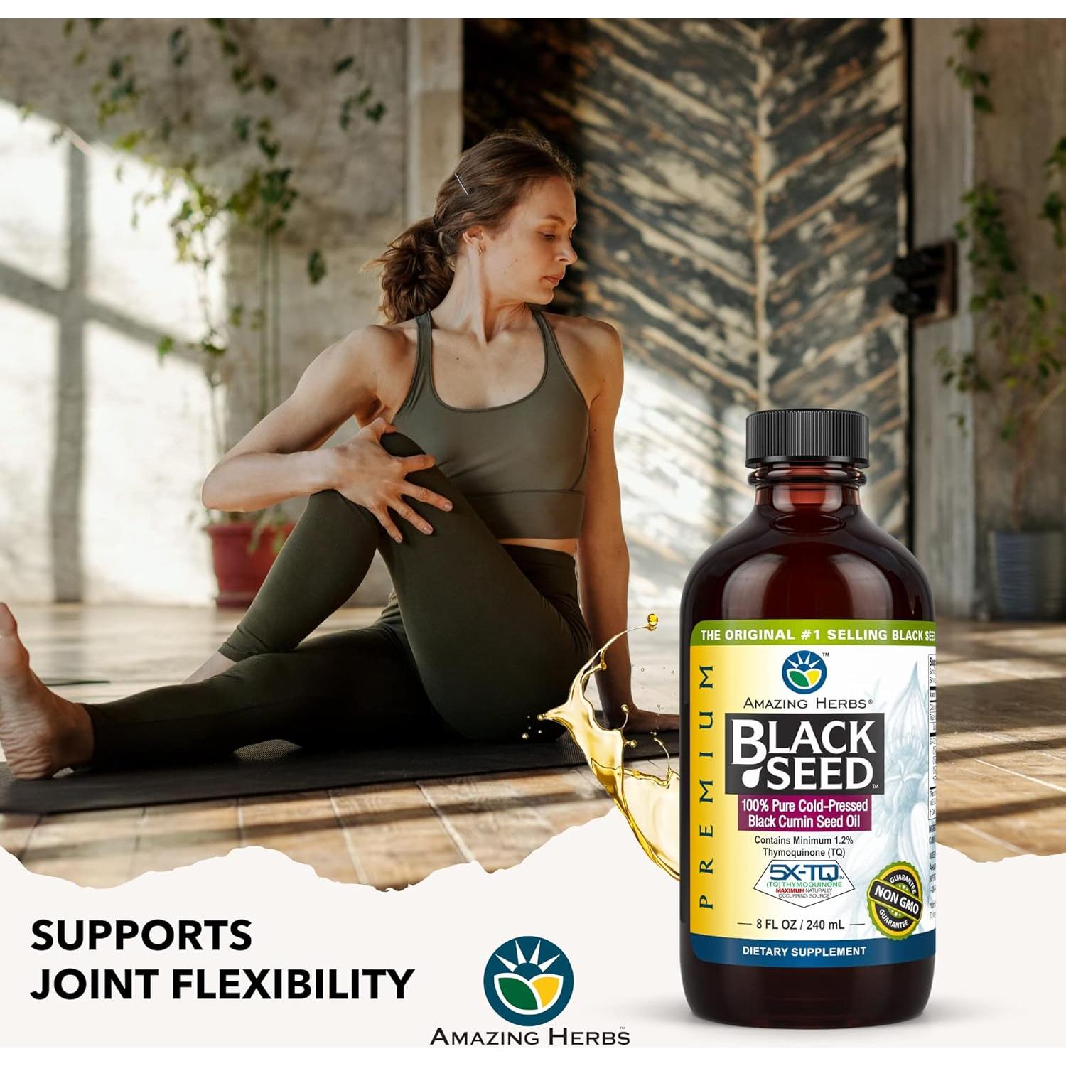 Aceite de Semilla Negra Amazing Herbs 236.6 ml - Salud Digestiva y Inmunológica