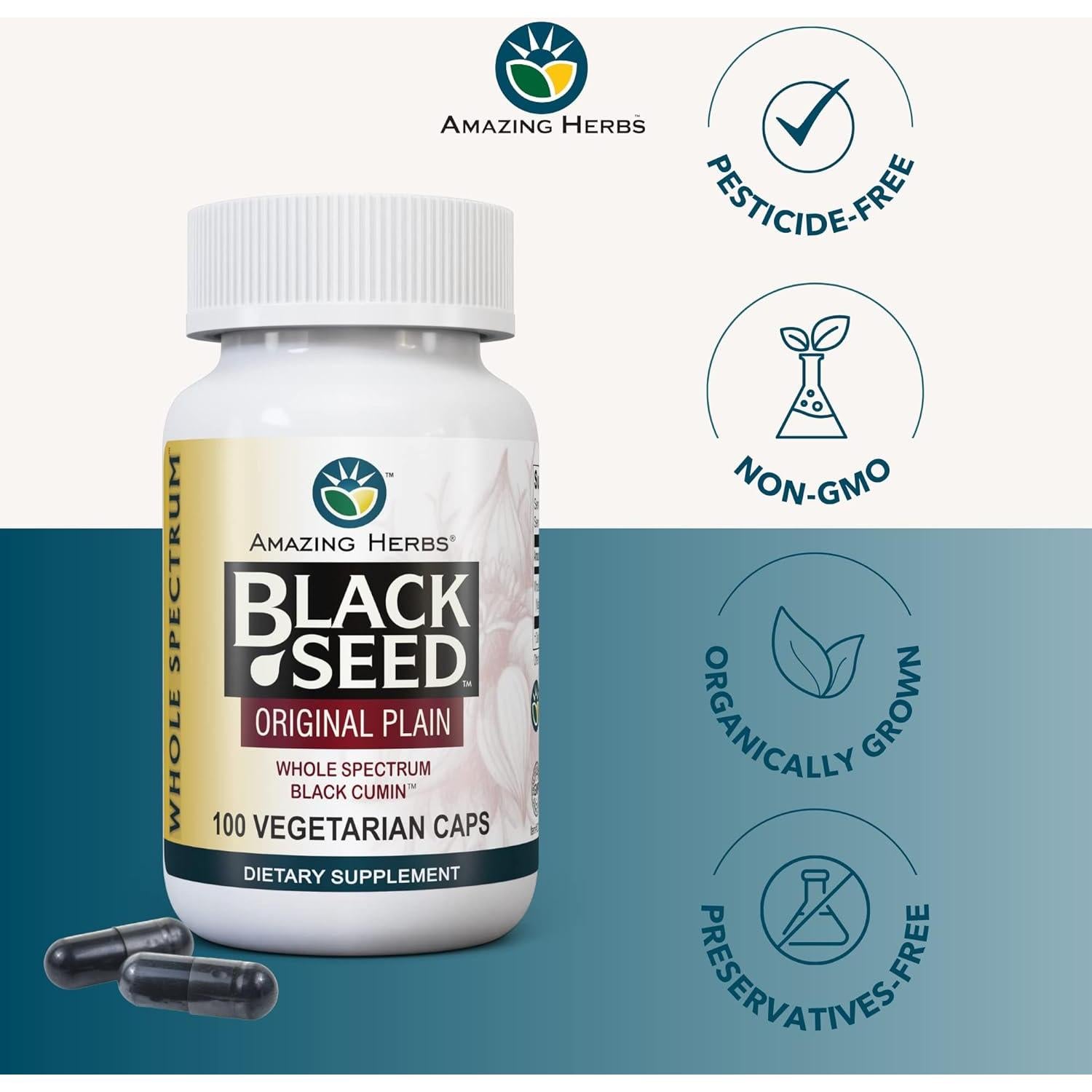 Cápsulas Vegetarianas Semilla Negra Hierbas Asombrosas 100 Contenido 475mg