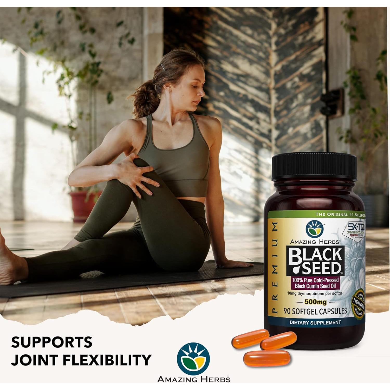 Cápsulas de Aceite de Semilla Negra Amazing Herbs 500mg - 90 Unidades