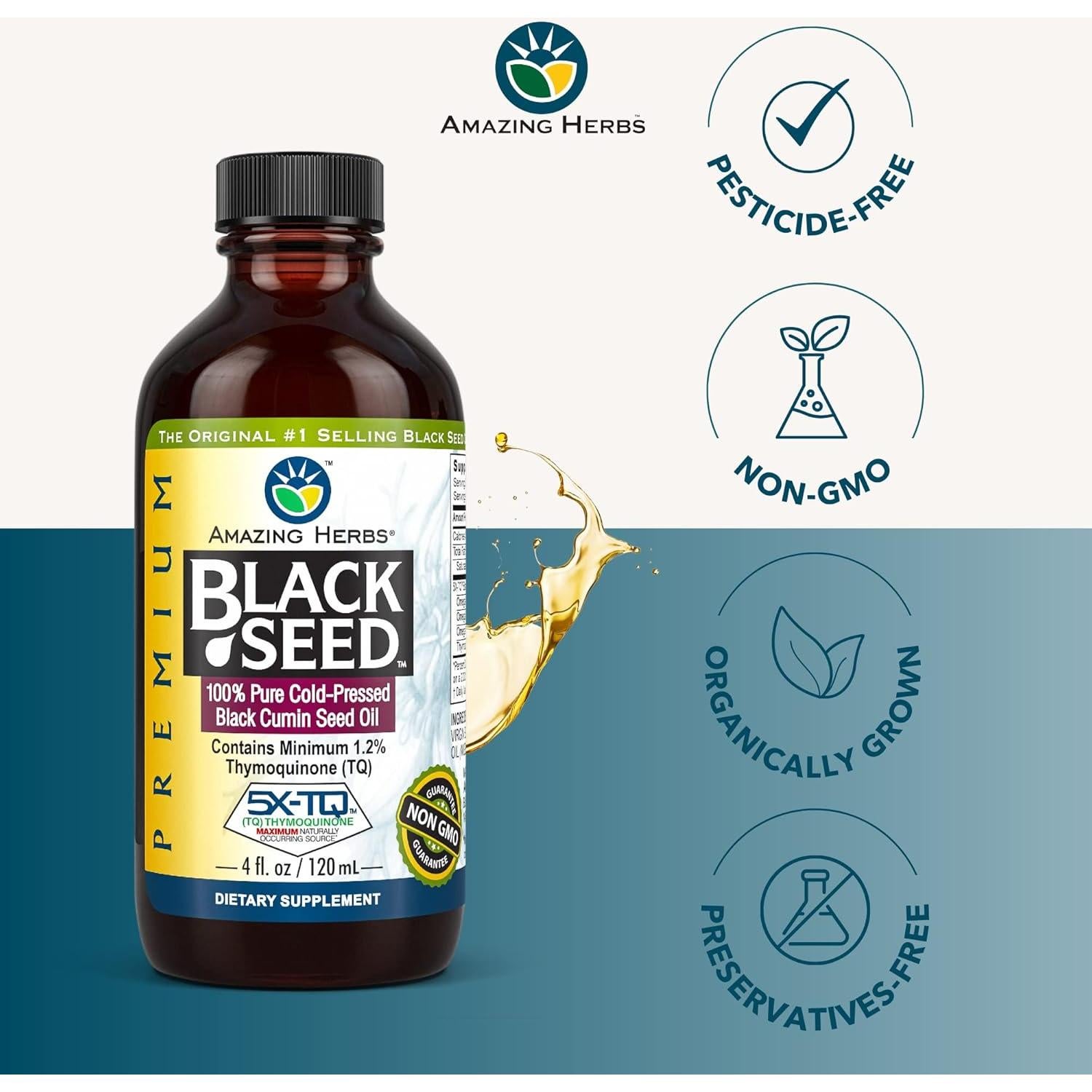 Aceite de Semilla Negra Amazing Herbs 118 ml - Prensado en Frío