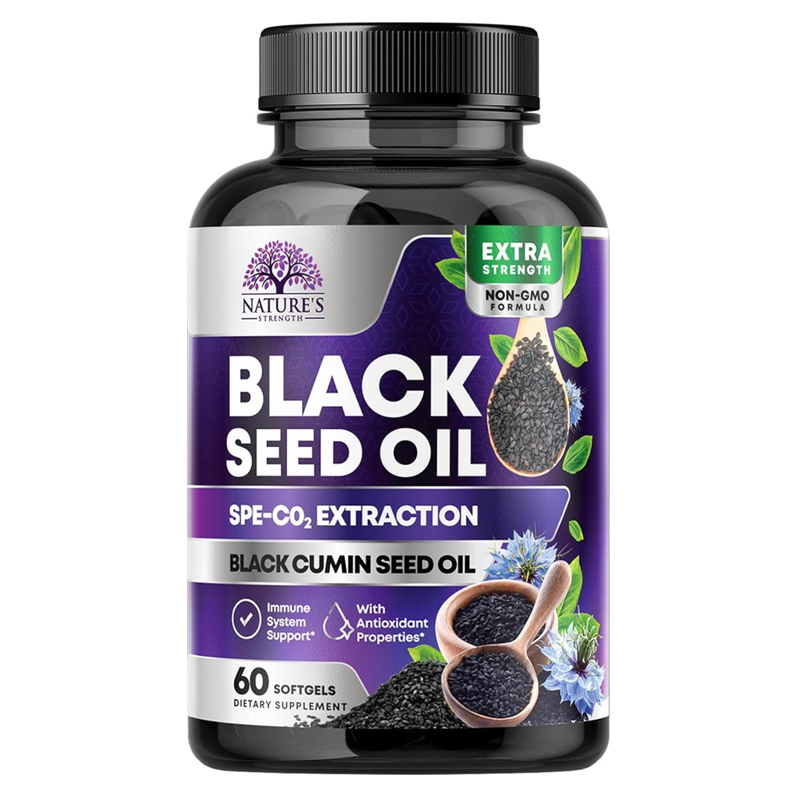 Cápsulas de Aceite de Semilla Negra 1000mg Nature's Strength - 60 Gelatinas Blandas Veganas
