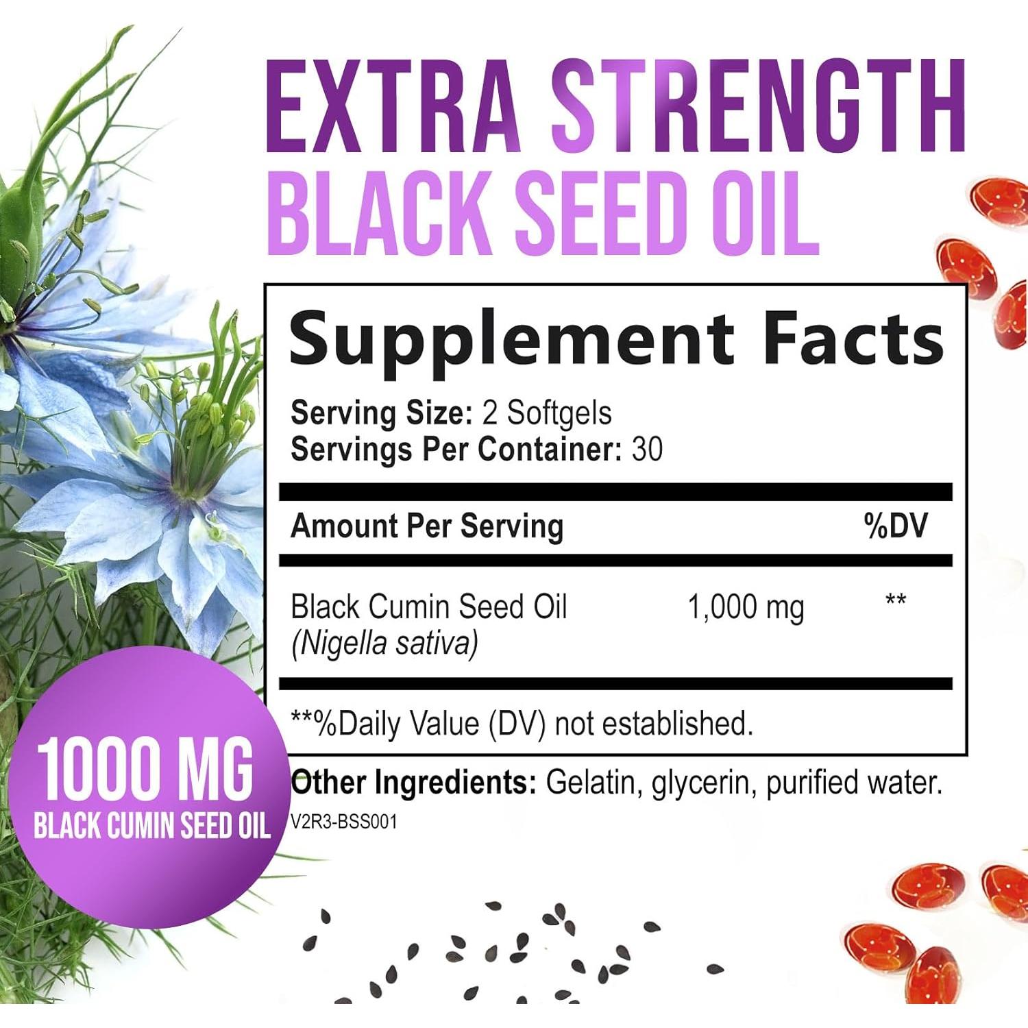 Cápsulas de Aceite de Semilla Negra 1000mg Nature's Strength - 60 Gelatinas Blandas Veganas