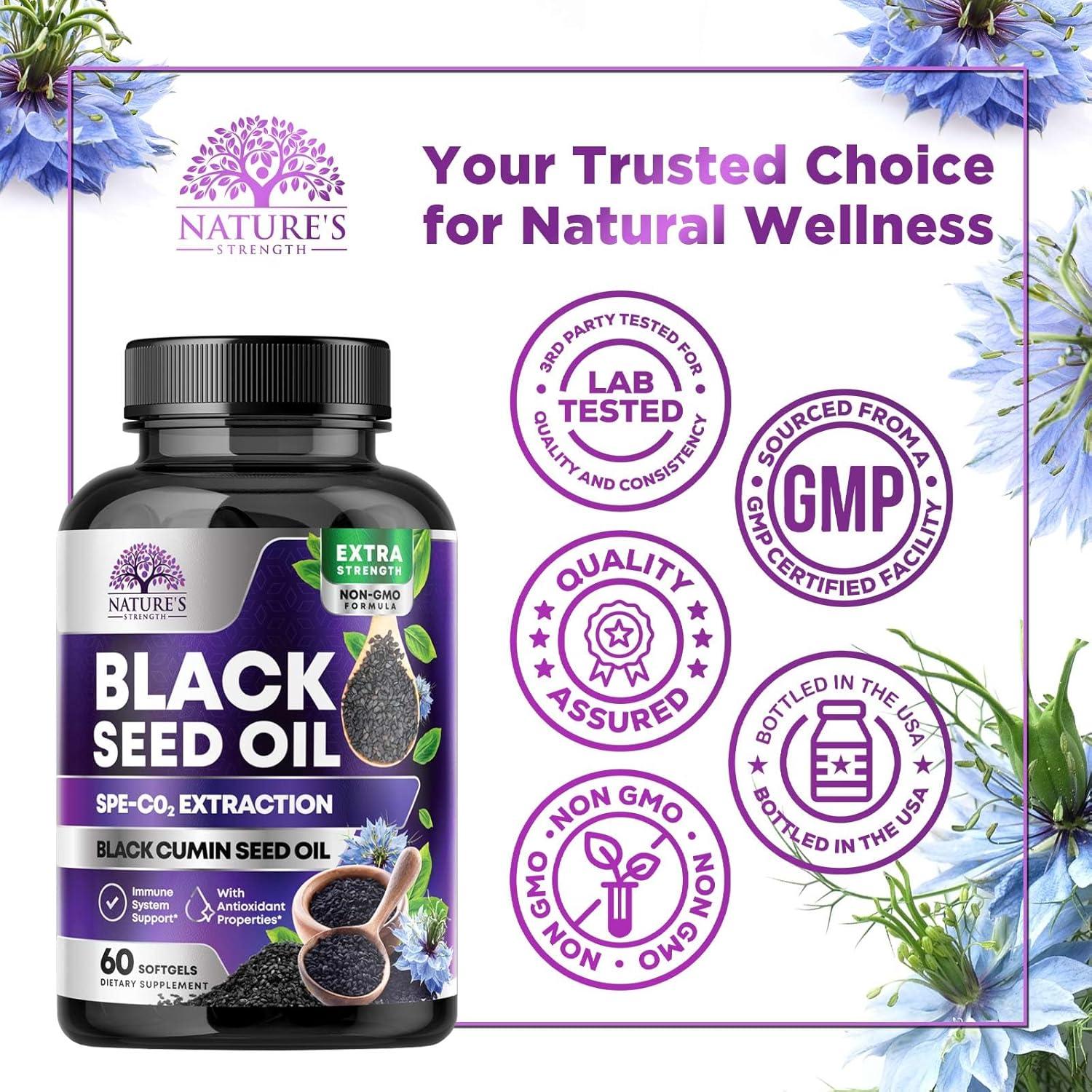 Cápsulas de Aceite de Semilla Negra 1000mg Nature's Strength - 60 Gelatinas Blandas Veganas