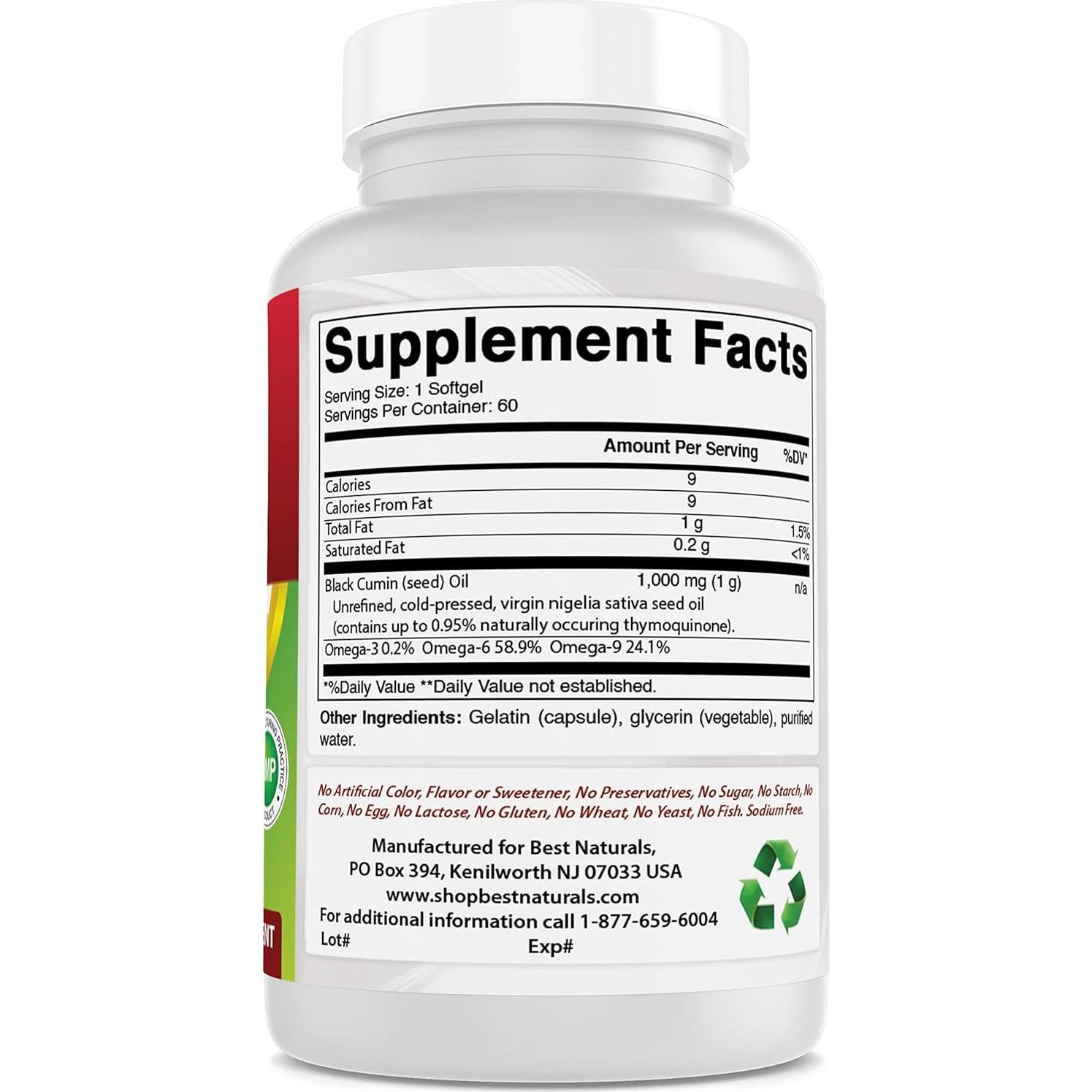 Cápsulas de Aceite de Semilla Negra 1000 mg Mejores Naturales - 120 Gelatinas Blandas