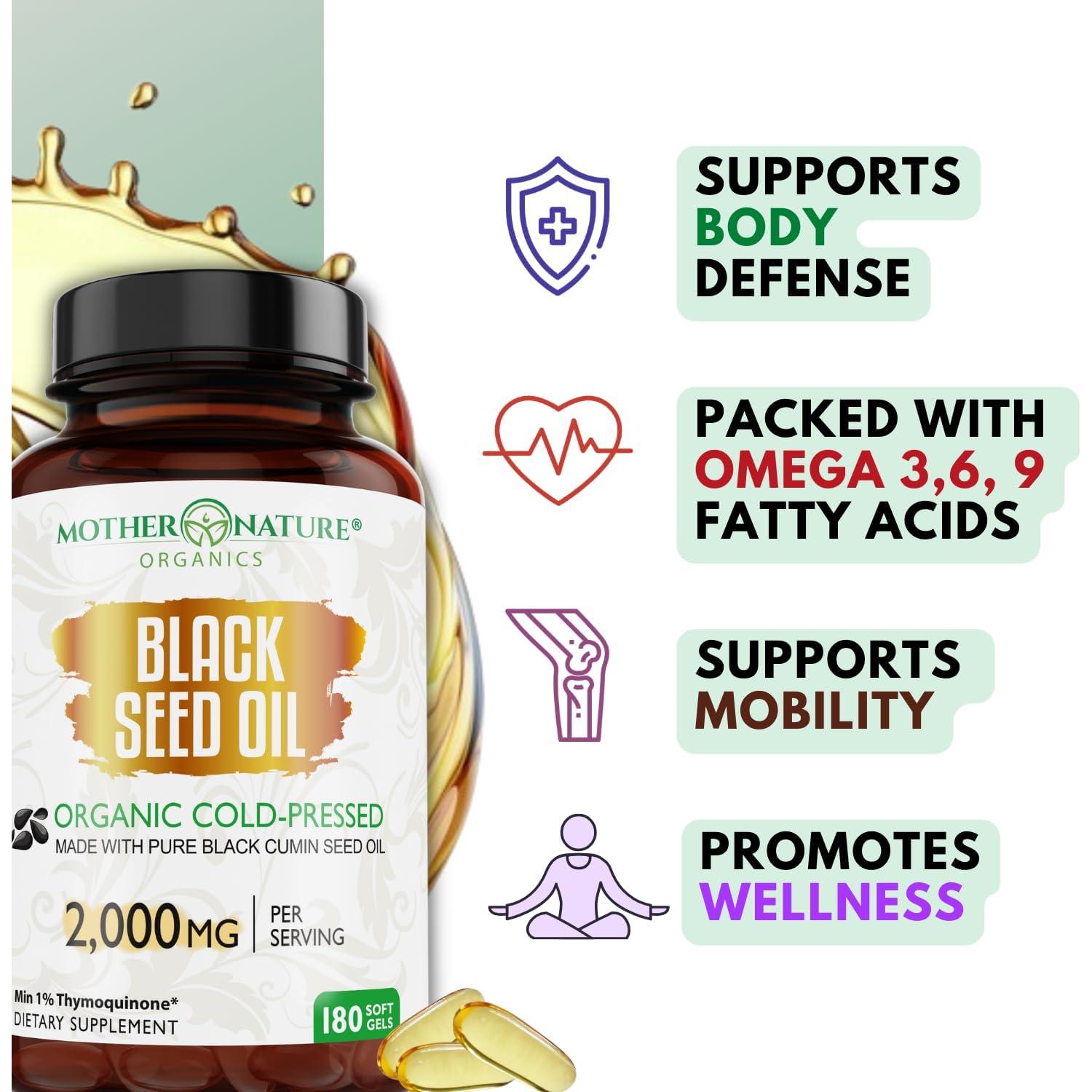 Cápsulas de Aceite de Semilla Negra Orgánico Madre Naturaleza 180ct