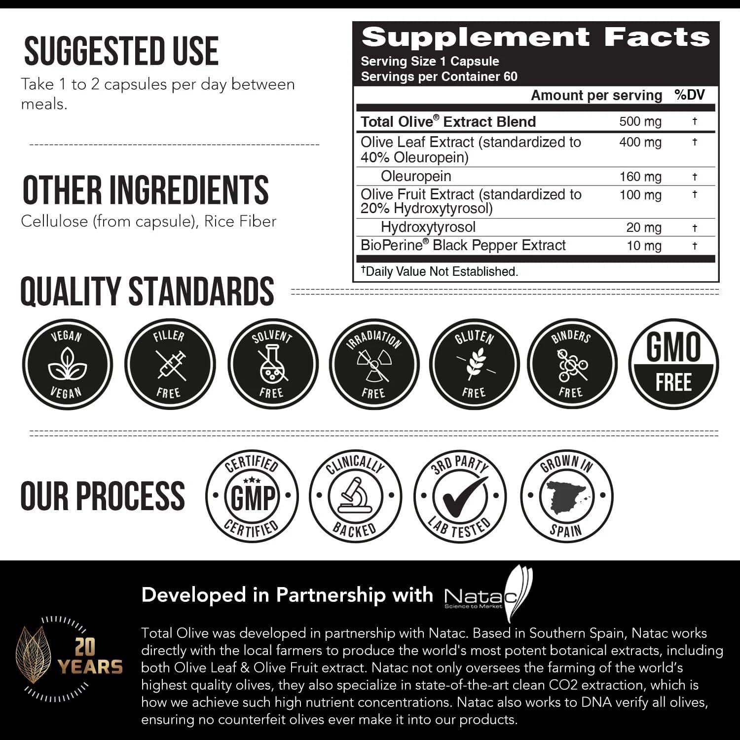 Total Olive Extracto de Hoja y Fruto de Olivo 60 Cápsulas