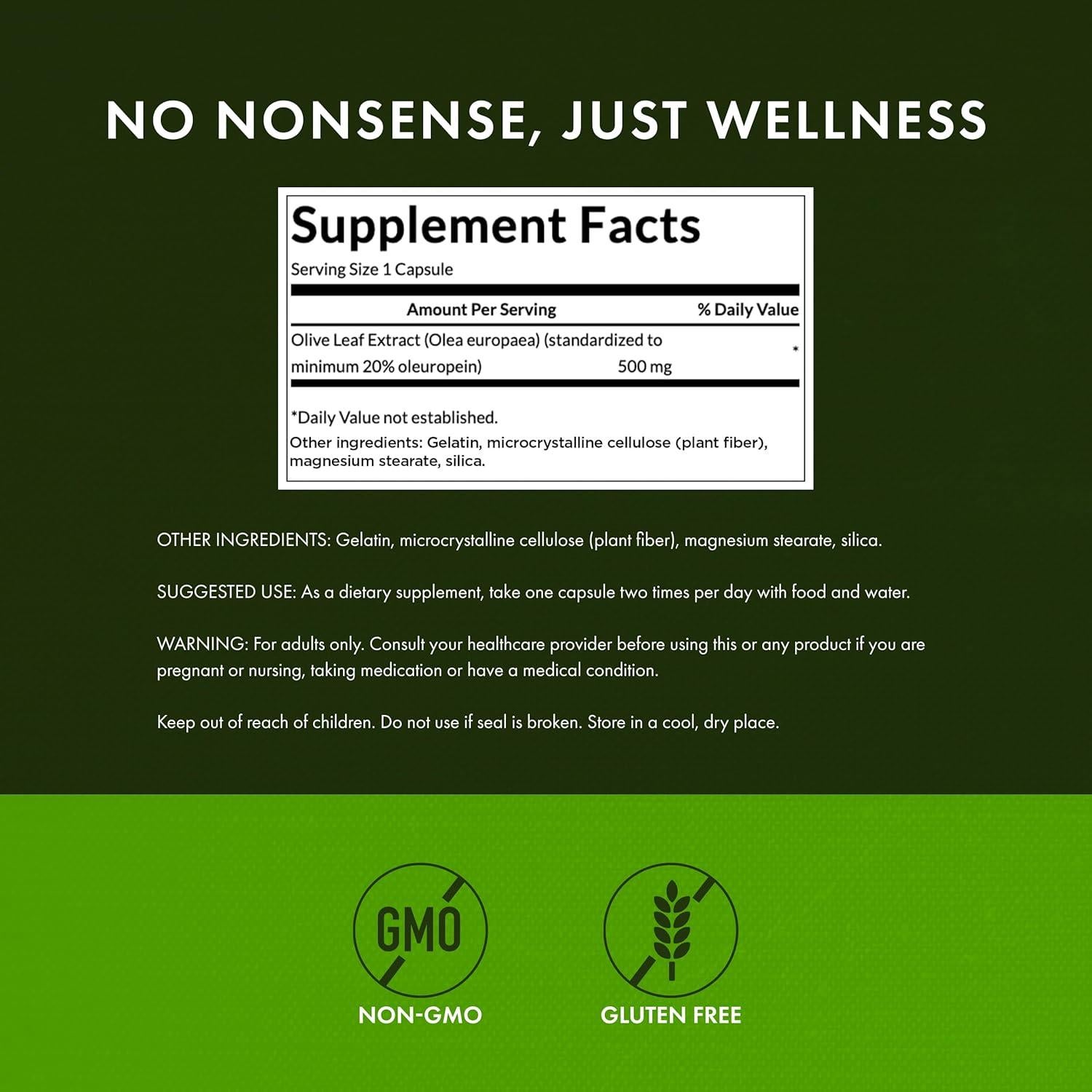 Cápsulas de Extracto de Hoja de Olivo Swanson 500mg - 120 Unidades