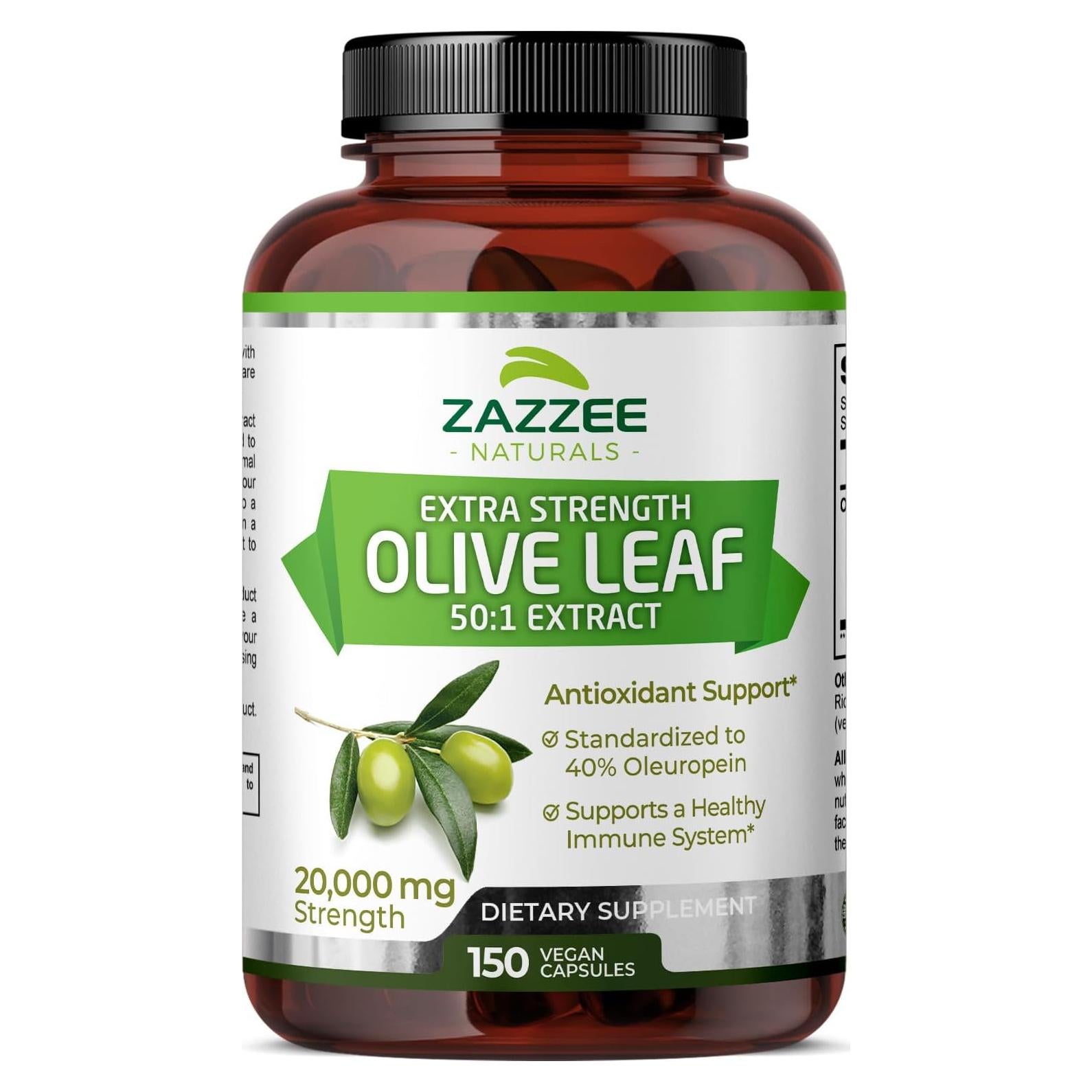 Zazzee Extracto de Hoja de Olivo 50:1 20,000 mg 150 Cápsulas Veganas