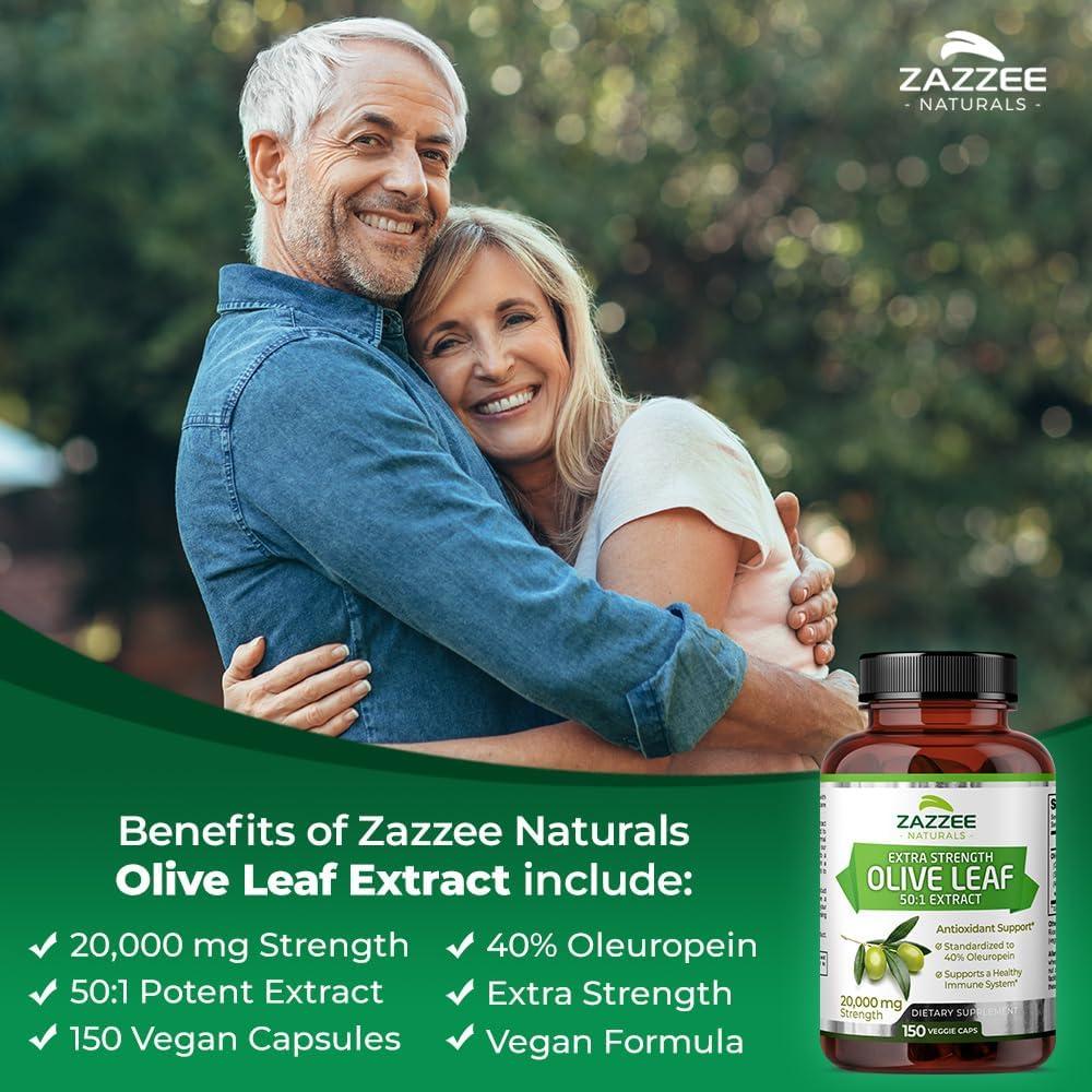 Zazzee Extracto de Hoja de Olivo 50:1 20,000 mg 150 Cápsulas Veganas