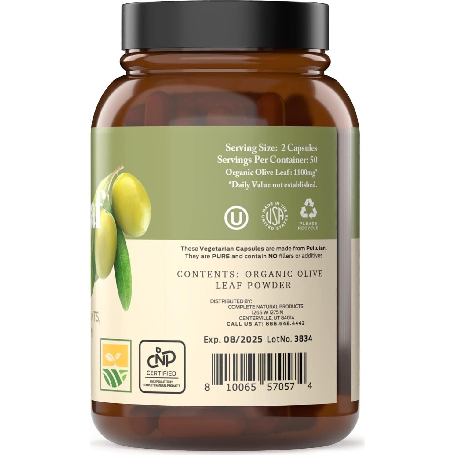 Cápsulas de Hoja de Olivo Orgánica Complete Natural 550mg 100u