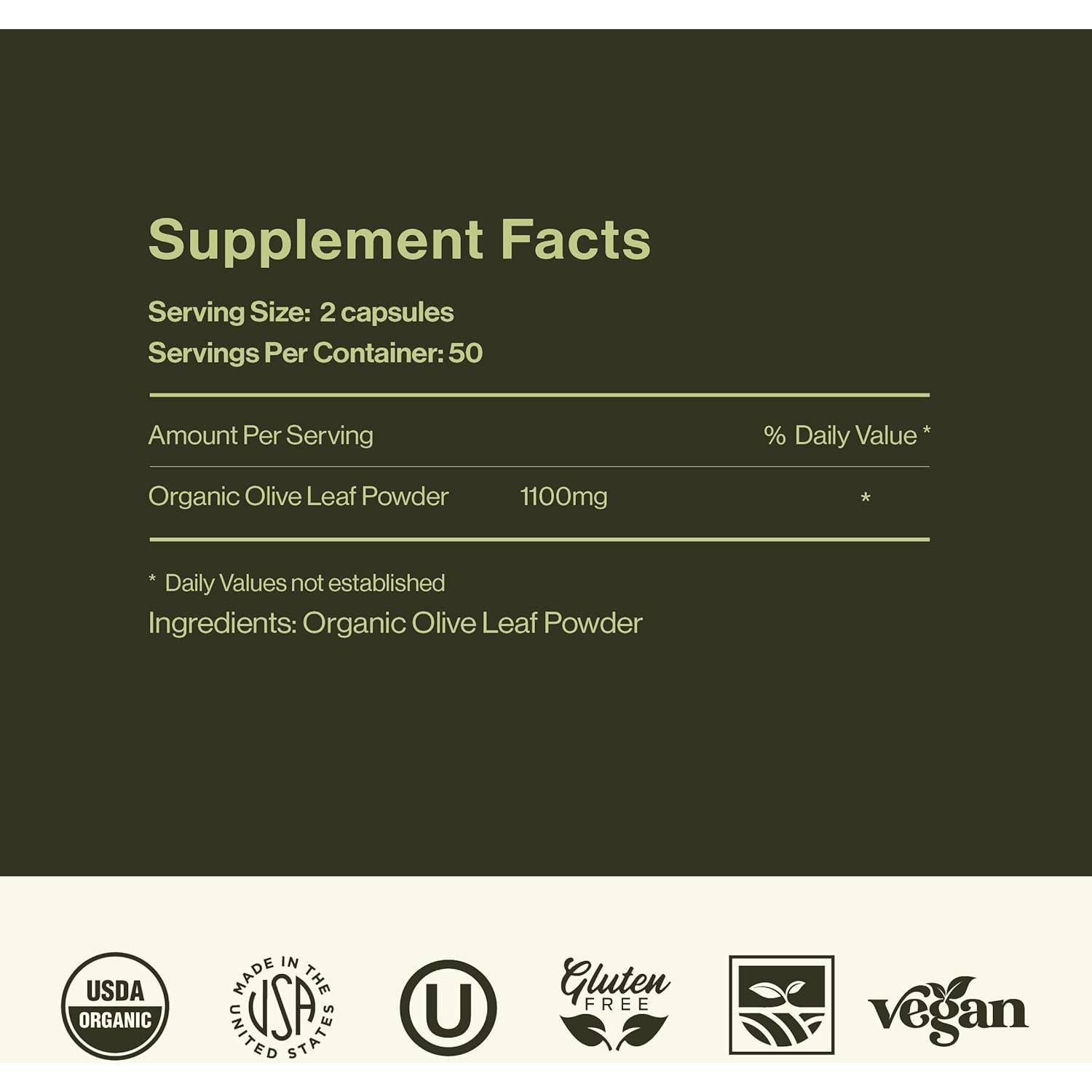 Cápsulas de Hoja de Olivo Orgánica Complete Natural 550mg 100u