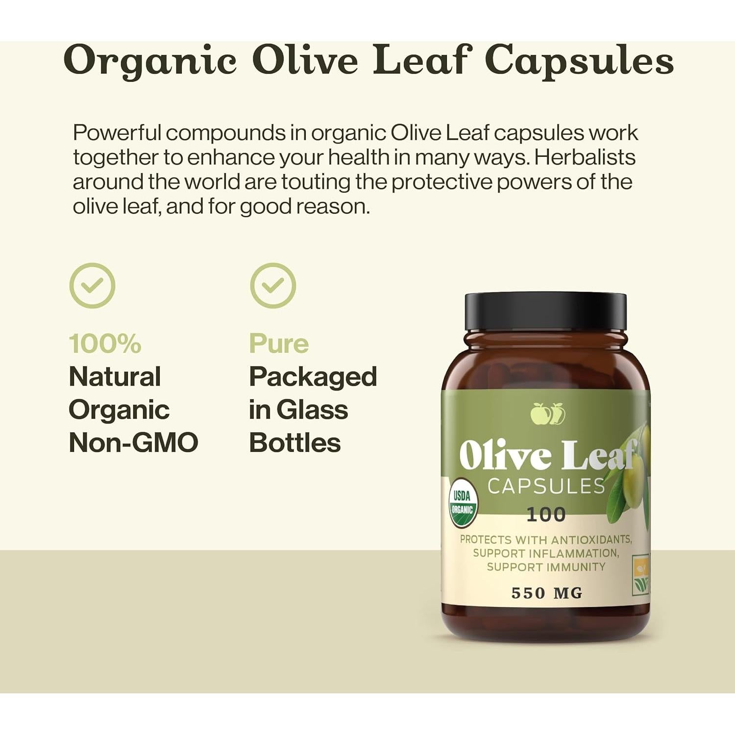 Cápsulas de Hoja de Olivo Orgánica Complete Natural 550mg 100u