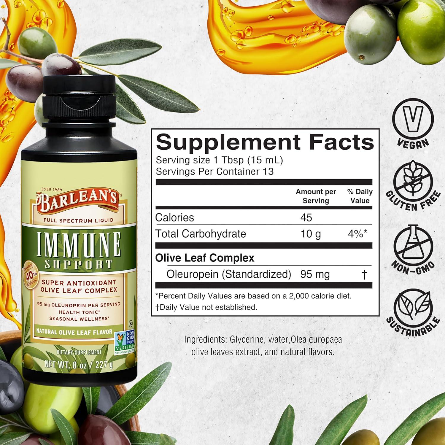 Suplemento Líquido de Hoja de Olivo Barlean's 240ml Antioxidantes