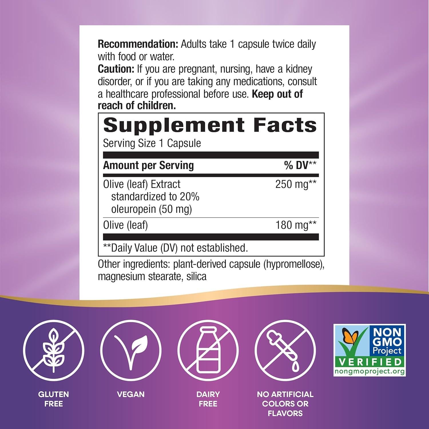 Extracto de Hoja de Olivo Nature's Way 250 mg 60 Cápsulas Veganas