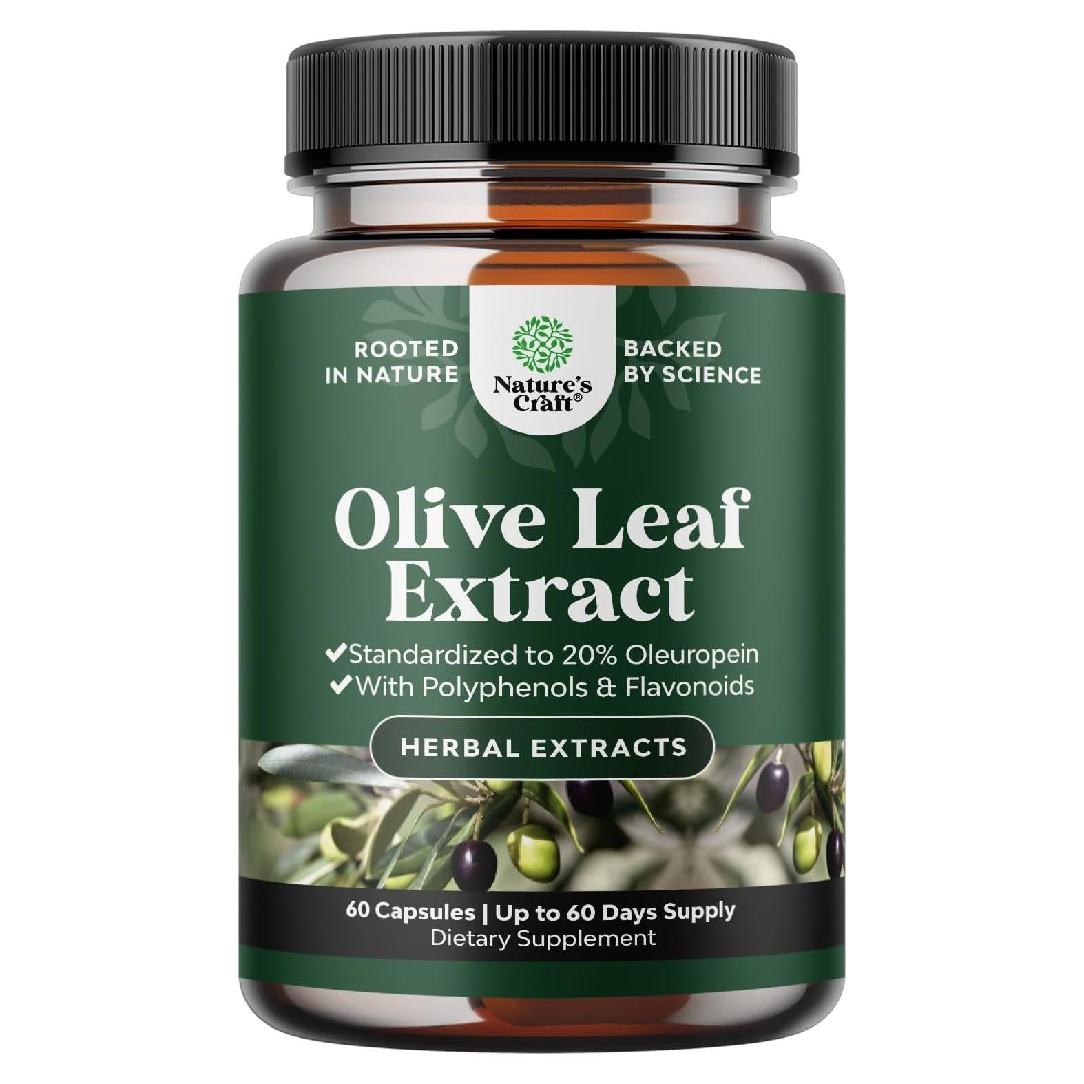 Cápsulas de Extracto de Hoja de Olivo Natures Craft 60 Unidades
